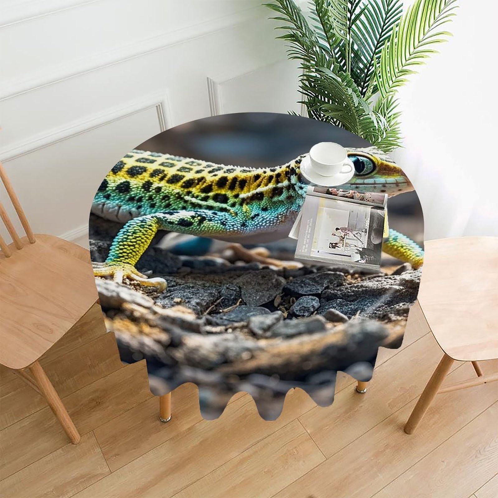 VstaDank Leopard Little Gecko Tablecloth Easy to Clean Polyester Round Table Cover Washable Round Table Cloth Wrinkle-Free Circle Decoration Tablecloth for Kitchen Dining Room 60"