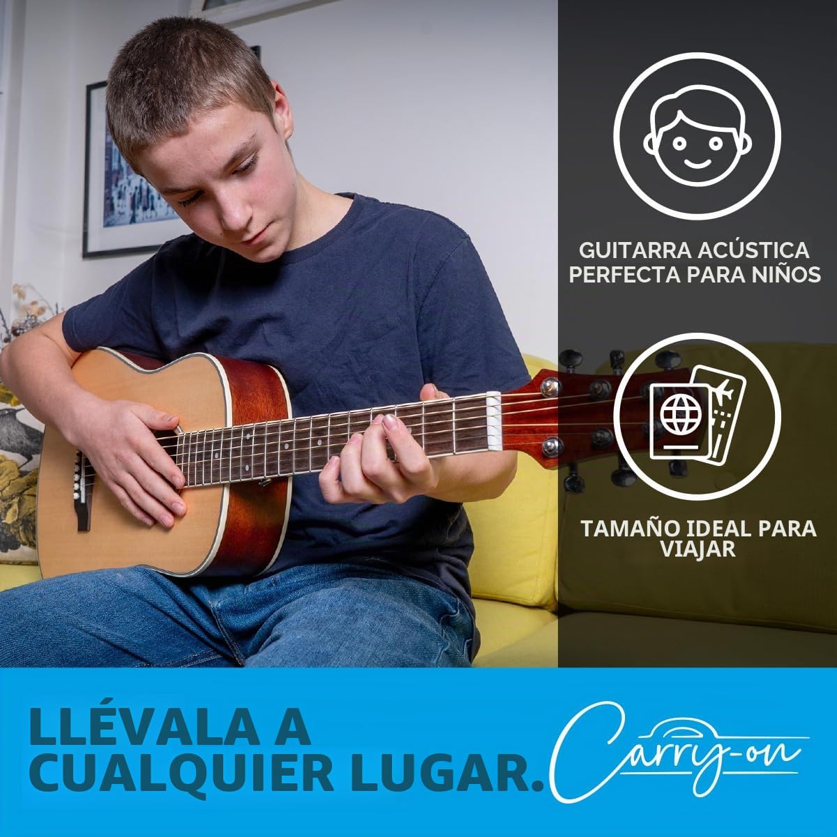 Carry-on Mini guitarra acústica, tamaño 3/4, viajes, educación, cuerda de acero, natural