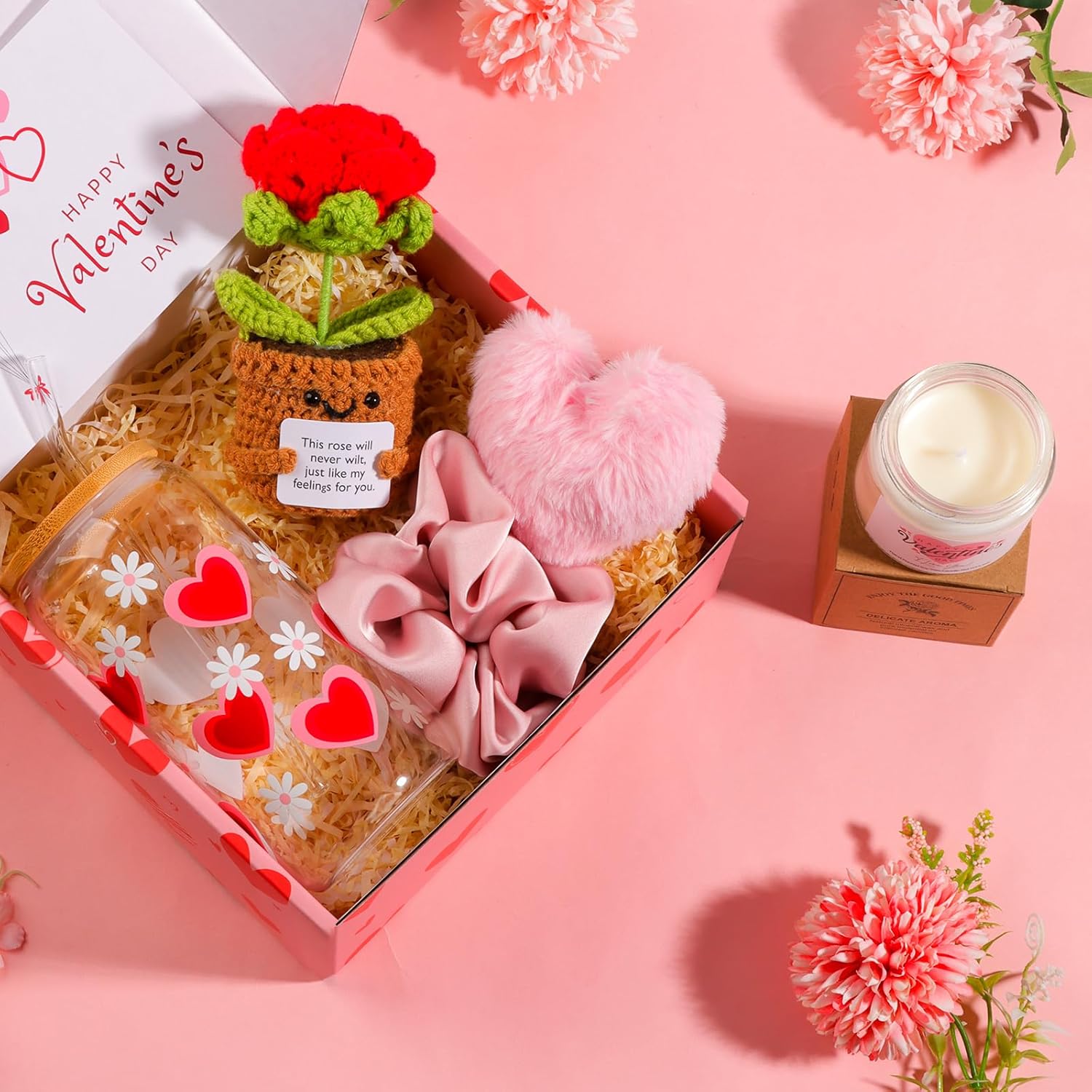 Valentine's Day Gift for Her,Valentine Gift Baskets for Women, Girlfriend, Her, Wife, Romantic Gifts for her, Unique Present for Wedding Engagement Anniversary Bulk Set 16oz Glass Cup - Image 2