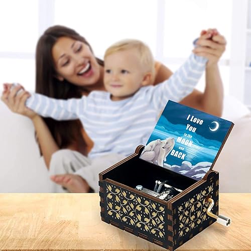 Miniatura 5 de Caja de música "I Love You to the Moon and Back", regalo de Navidad para hija, hijo, mamá, papá, aniversario de cumpleaños para abuela, nieta, caja