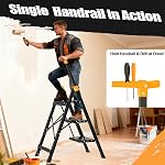 3 Step Ladder with Single Handrail,Retractable Handgrip 3 Folding Step Stool,Lightweight Aluminum Step Ladder 3 Step Folding,600lbs Max Load Capacity for Household,Kitchen,Office (Yellow)