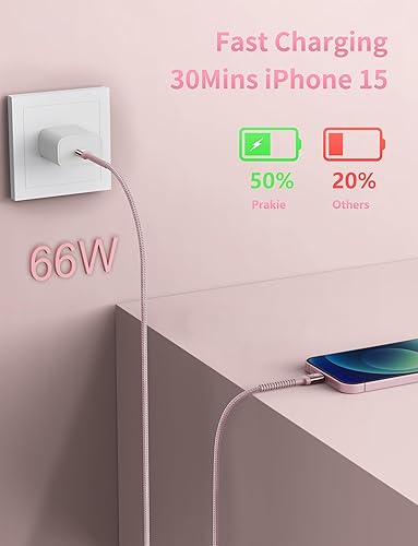 Miniatura 2 de Cable USBC de 10 pies, paquete de 2 cables largos USBC de carga rápida, cable trenzado de nailon USB C a USB C cargador de iPhone compatible con