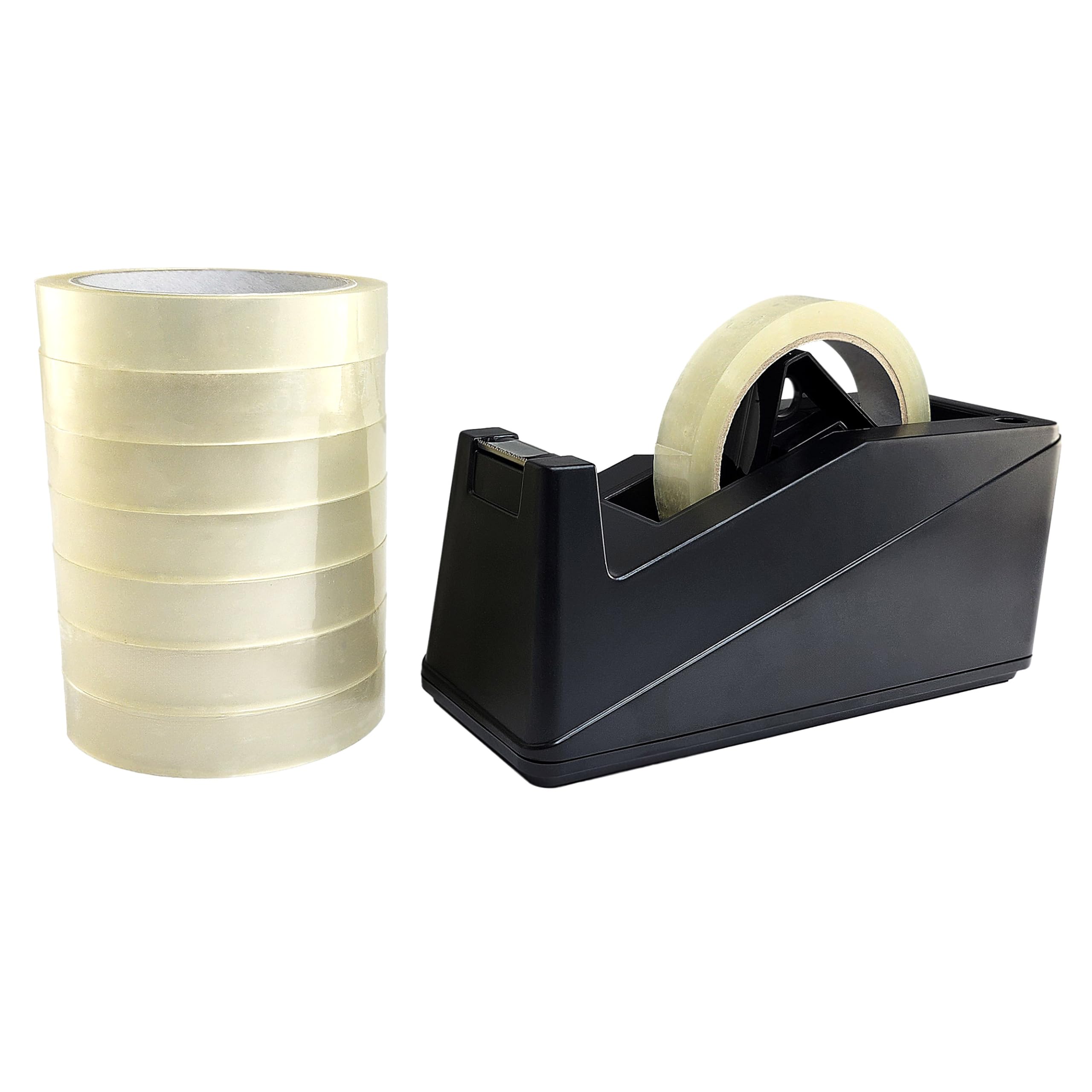 KLEBESHOP24 Tischabroller schwarz, mit 8 Rollen je 19 mm x 66 m | Beschwertes Gehäuse mit Anti-Rutsch-Pads, für 1-Zoll- und 3-Zoll-Kern