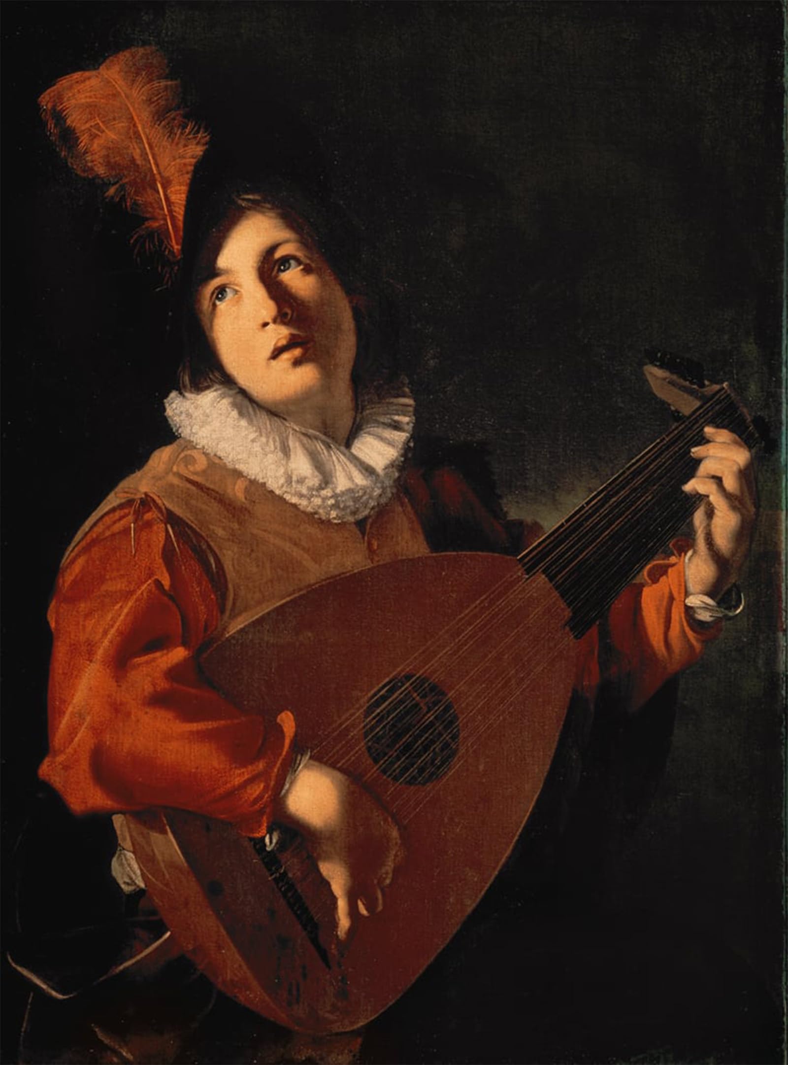 Posteriik No Frame Vintage Art Print Images Pictures Print Young Man With A Lute By Bartolomeo Manfredi Modern Colour Posters For Office Home Decor 60X90cm