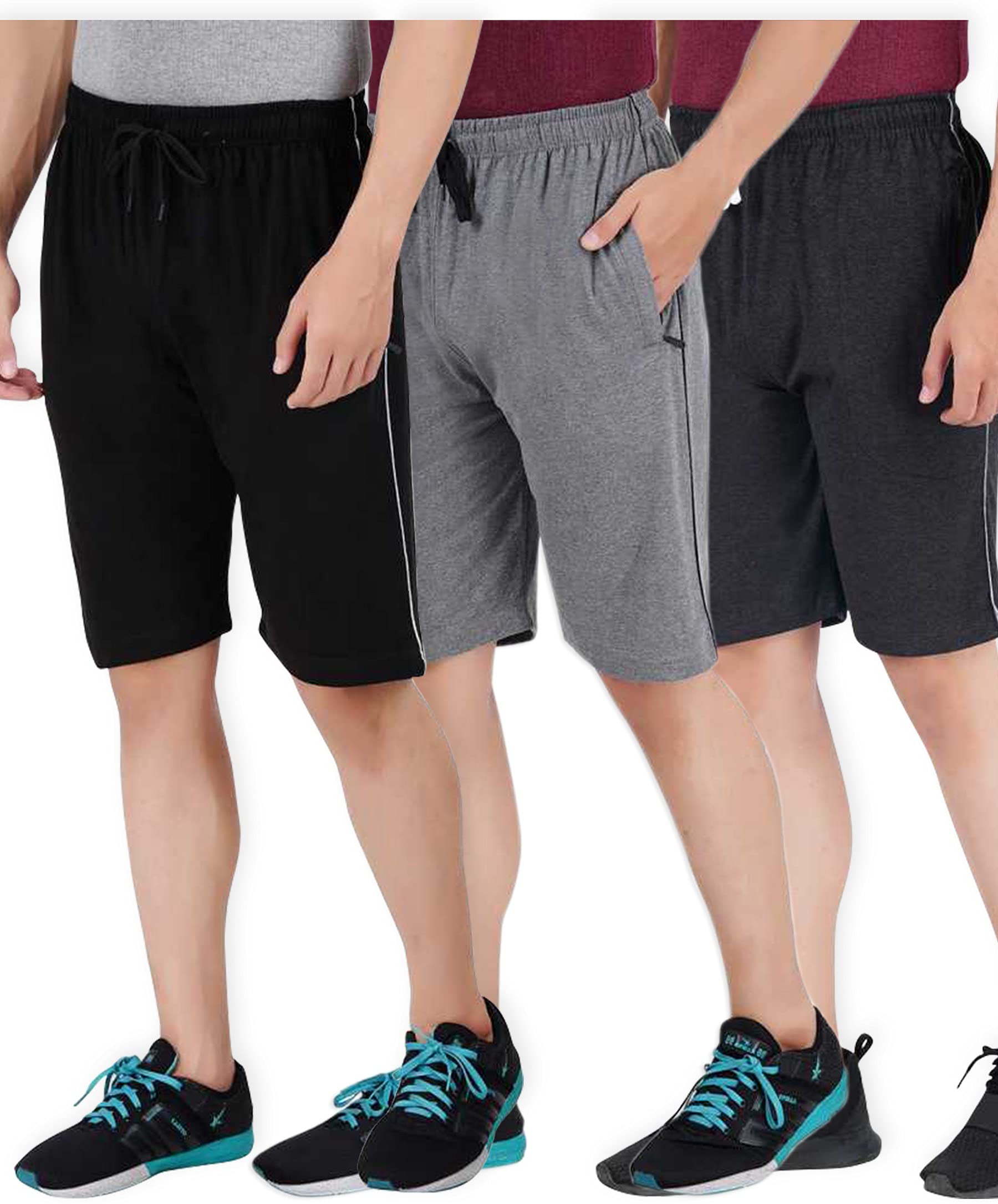 Men's Solid Regular Cotton Bermuda Shorts with 2 Zip Pockets (Pack of 3) (KM-Mens-shts-101-C3_Grey Black Steel Grey_XL)-image-14
