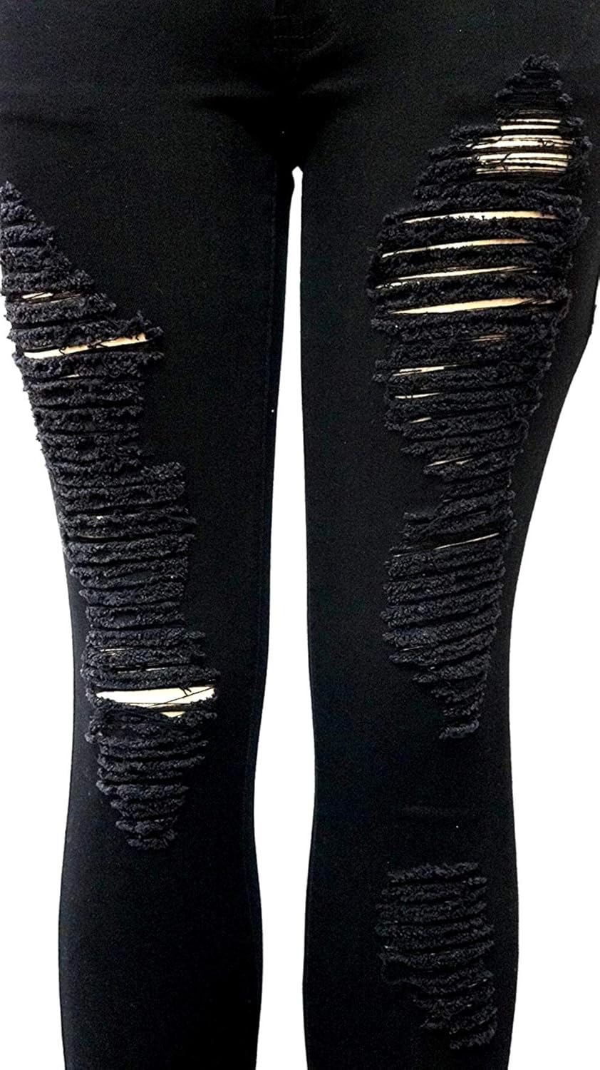 Jack David Womens Distressed Denim Jeans Ripped Blue Skinny Destroy Stretch Jean Pants (3, Pasion Distressed Black) - Image 6