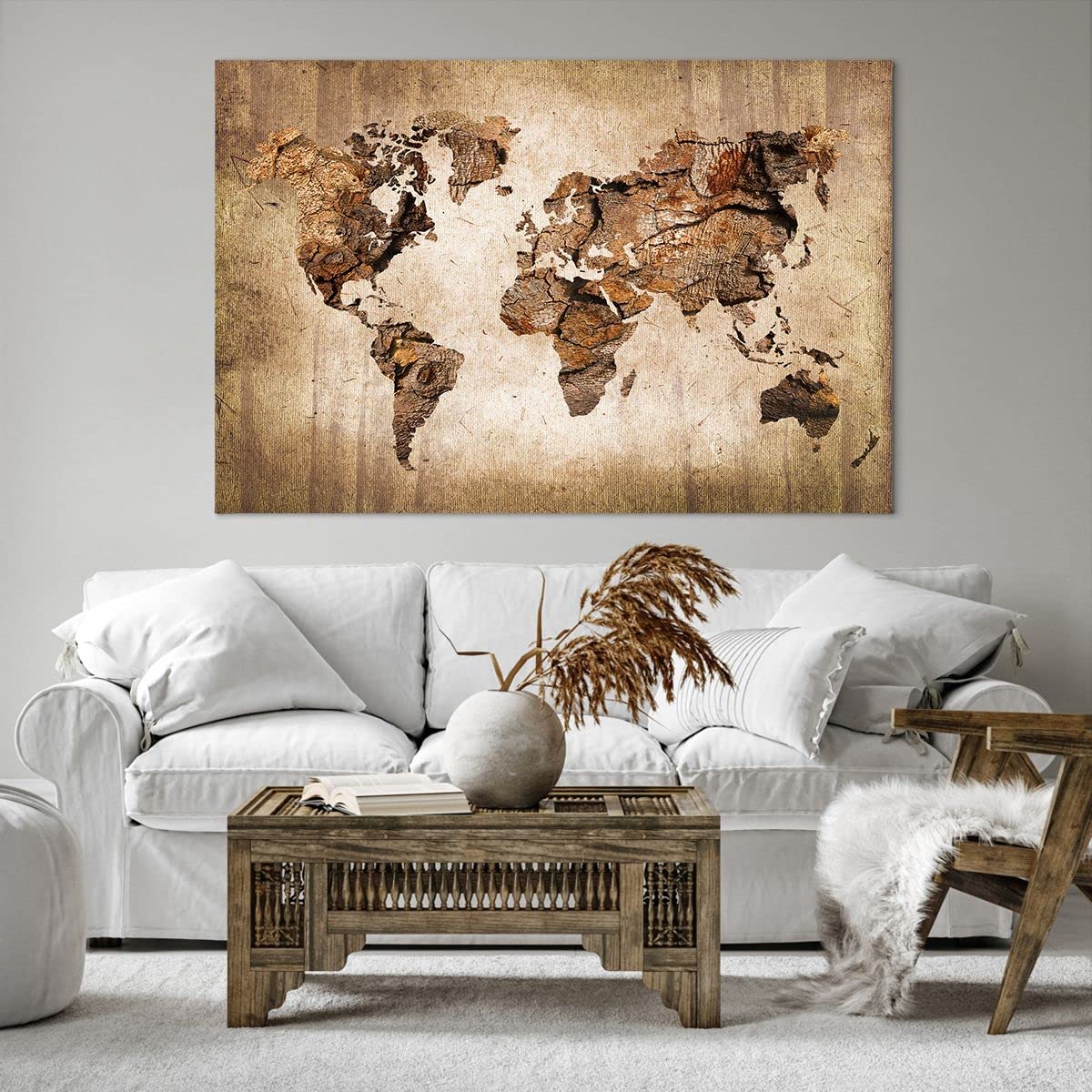 Tableau Carte Du Monde Sur Toile - Impression 120x80 Cm, Finition Satinée, Côtés Imprimés - Décoration Murale Salon, Chambre - 12