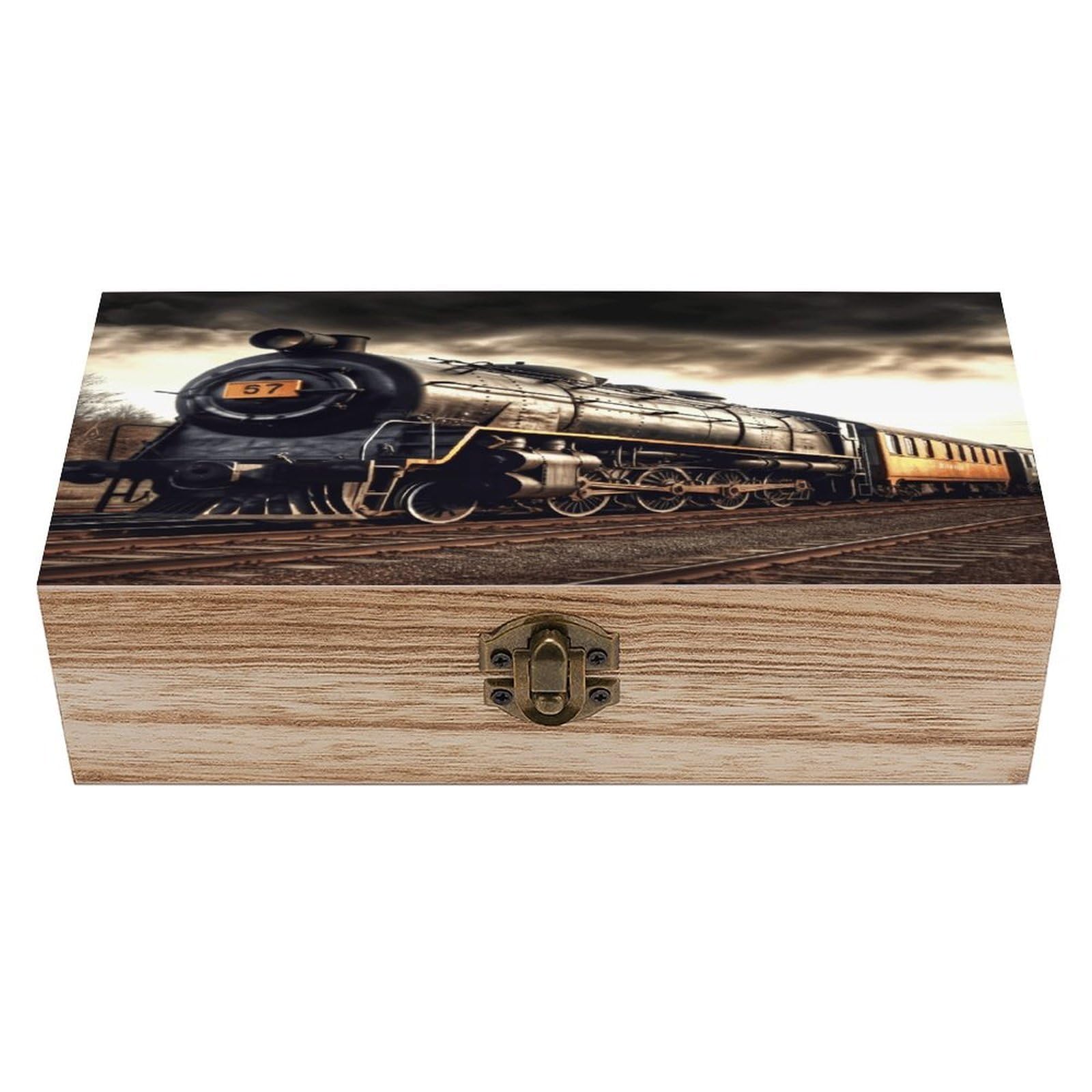 VstaDank Train Wooden Keepsake Box with Hinged Lid Solid Wood Gift Boxes Beautifully Keepsake Box Jewellery Organiser Retro Memory Treasure Case with Lids Decorative Boxes