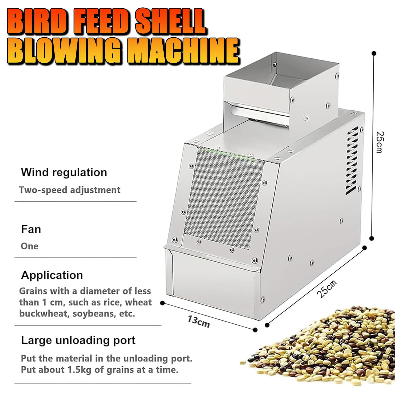 Máquina Limpiadora de Semillas para Aves, Separador de Cáscaras de Alimento para Aves con Ventilador de Velocidad Ajustable, Máquina Aventadora de Cereales de 30–40 kg/h, Clasificadora de Granos