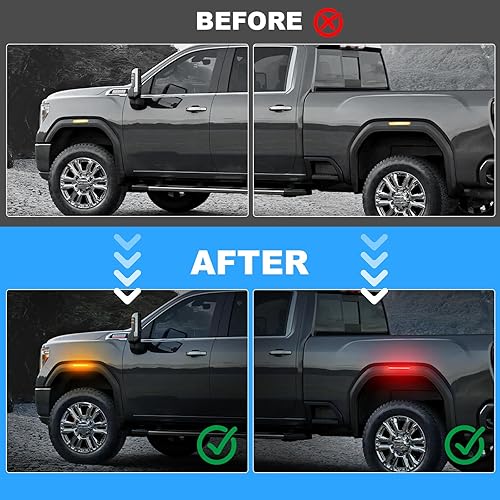 Miniatura 3 de SUPAREE 4 luces LED de marcador lateral rojo ámbar compatibles con camioneta Sierra 2500HD 3500HD 2020-2024, lente ahumada lateral delantero trasero