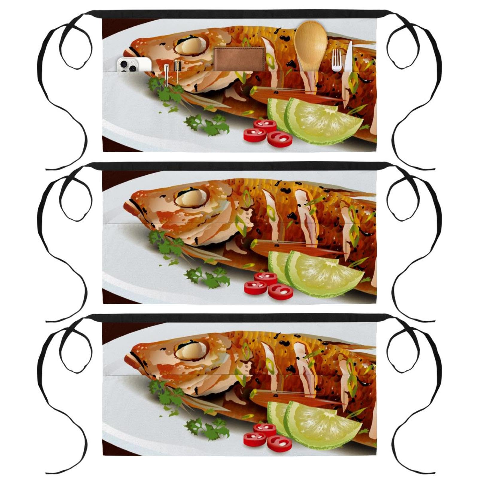 Tablier court de chef anti-tache lot de 3 demi-tabliers avec poches de travail
