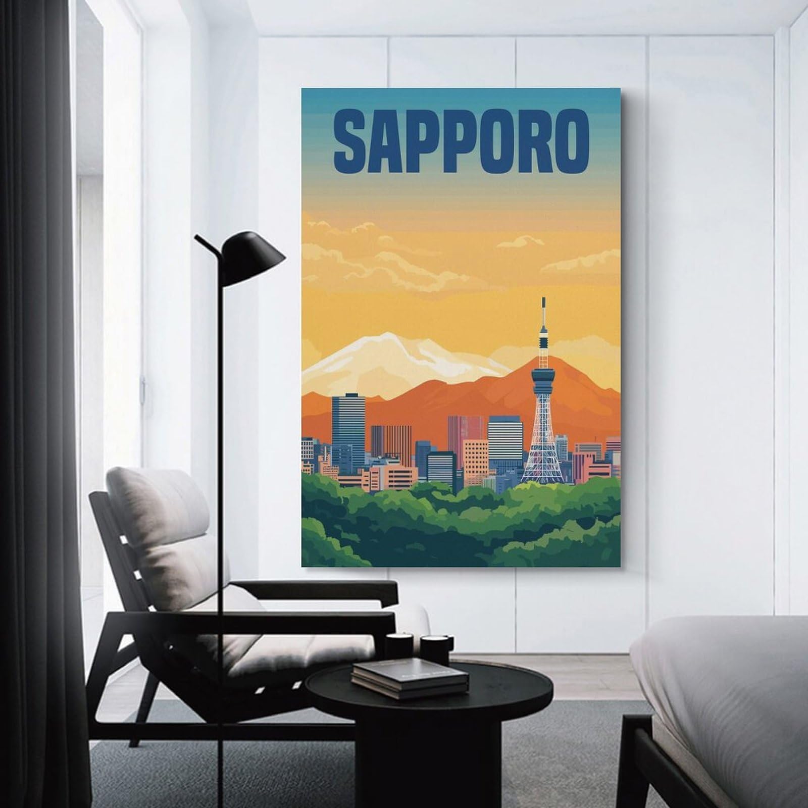 Junmoney Sapporo Cityscape Japan Room Decor Wall Art, 24x36inch(60x90cm), for Entrance Walls, Hall Decor Or Foyers, A Neat Decor Update for Hallways