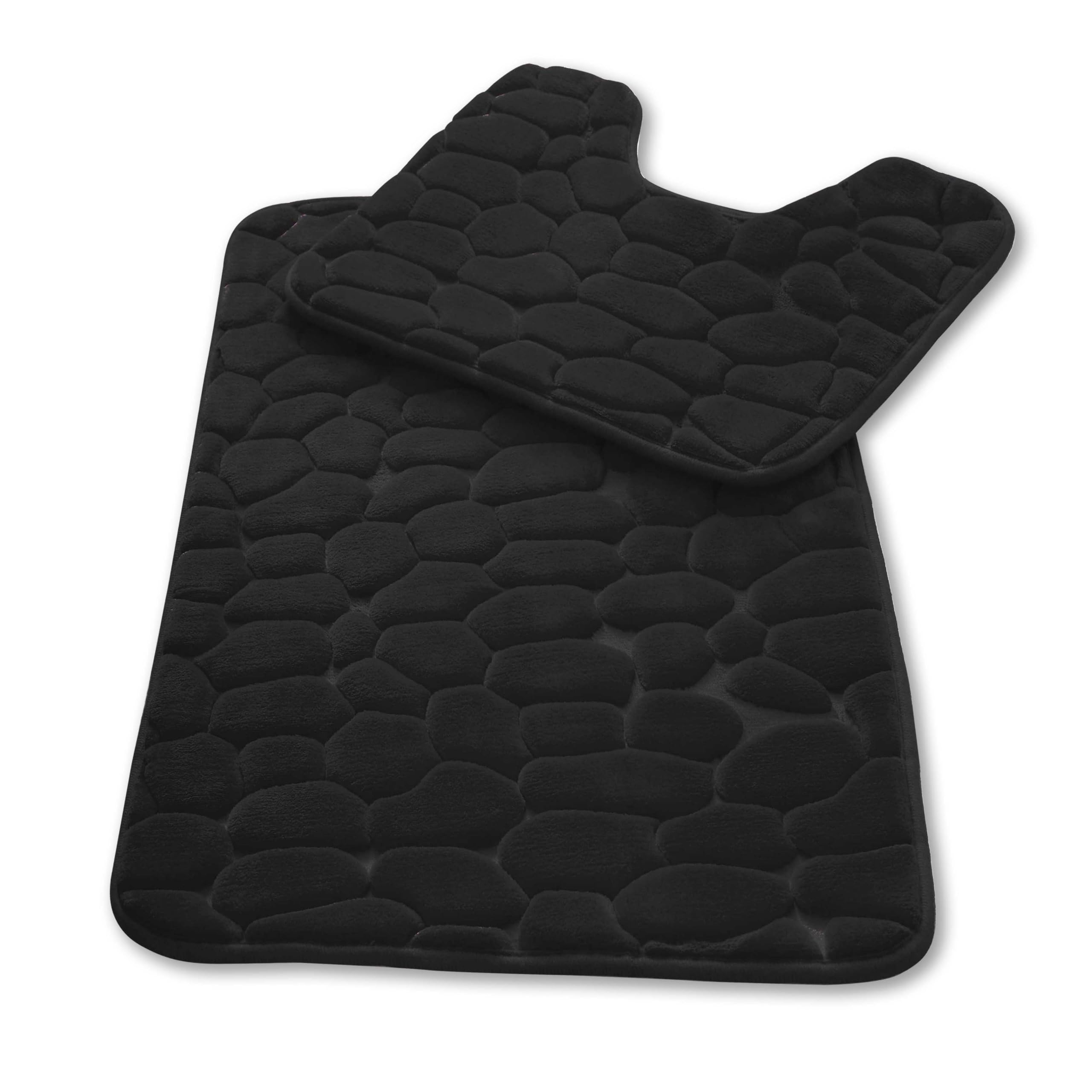 GC GAVENO CAVAILIA Pebble Stone Bath Mat Non Slip | 2Piece Memory Foam Bath Mat Set Washable Rug Super Absorbent Shower Pedestal Mat | Quick Dry Bathroom Toilet Mat Sets BathMat, Black — image 1