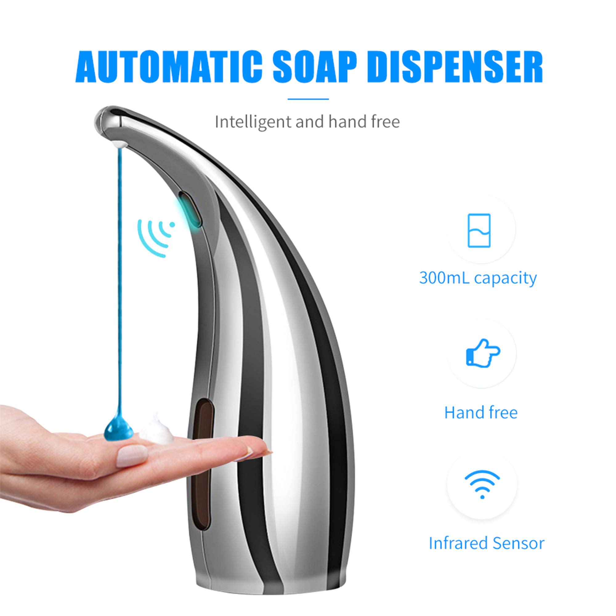 Erogatore di Sapone Dosatore Automatico di Sapone Liquido a Pompa Dispenser di Shampoo in Schiuma Touchless con Sensore Intelligente a Infrarossi per Bagno in Cucina,