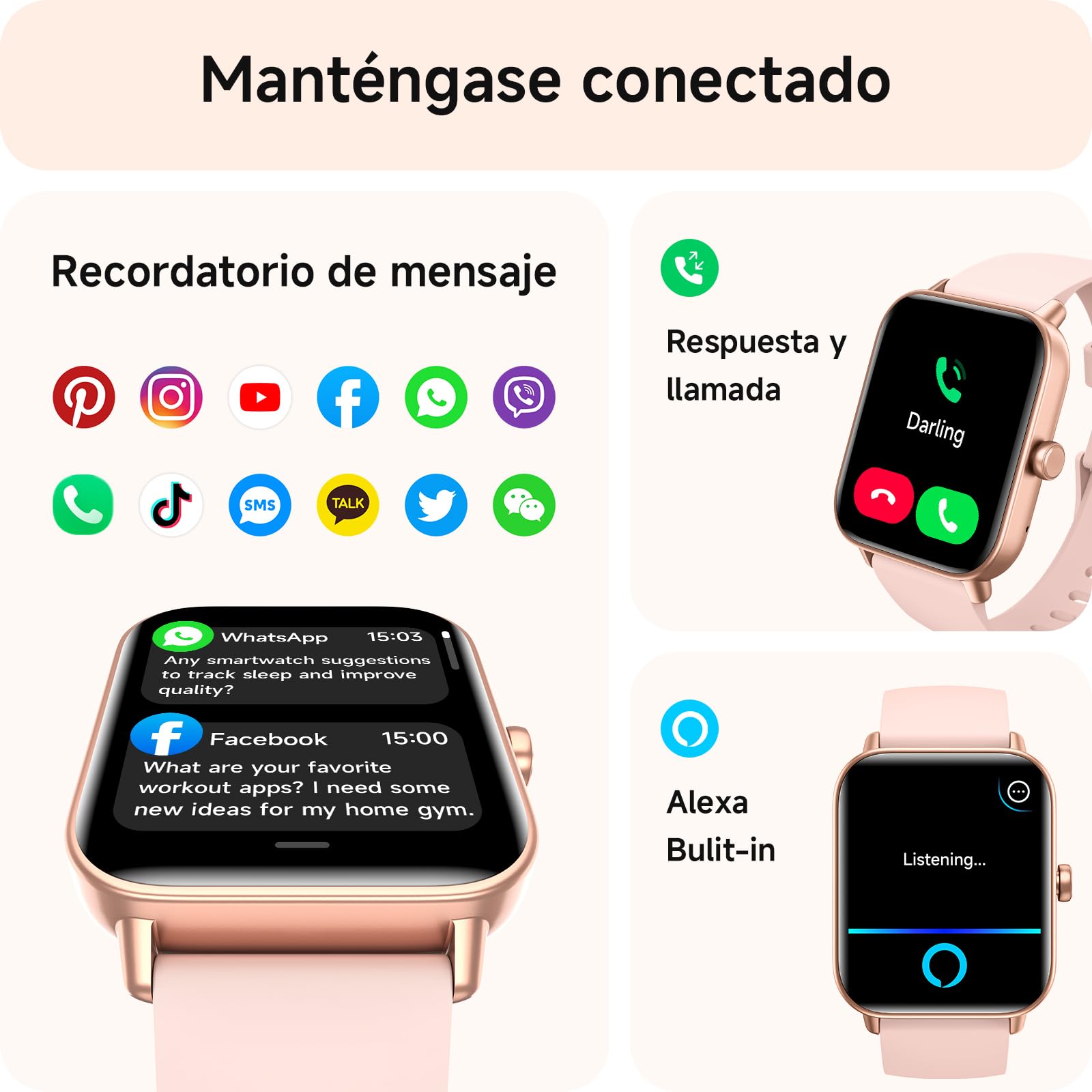 aeac Reloj Inteligente Mujer con Llamadas,Whatsapp Notificaciones, 1.8" Smartwatch Mujer y Voz de Alexa,120+ Modos Deportes IP68 SpO2/Pulsómetro/Monitor de Sueño Relojes para iPhone Android
