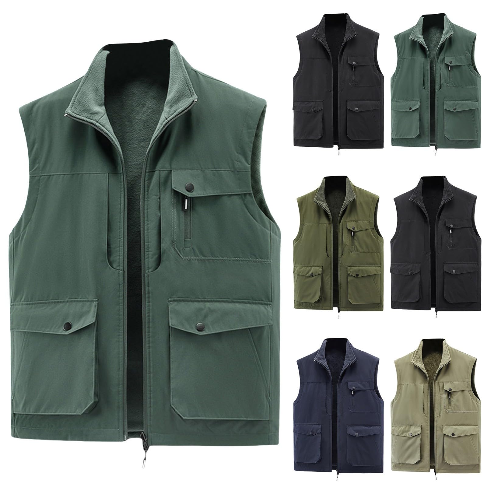 Chaleco de carga para hombre, chaleco sin mangas, chaleco calentador de cuerpo, chaleco de trabajo, forro polar, chaleco grueso, chaleco de pesca, senderismo, chaleco con múltiples bolsillos para