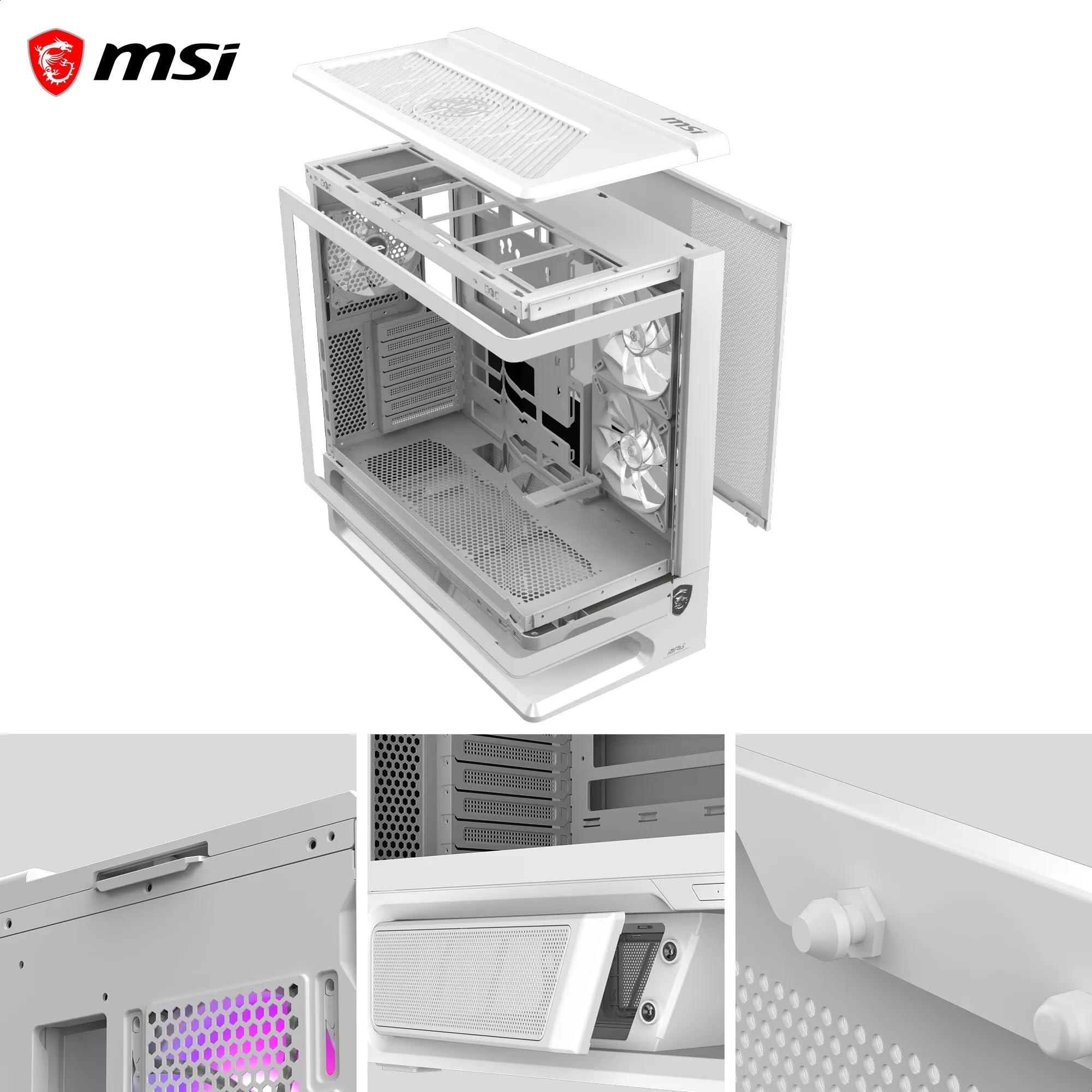 MPG VIXTA 300R PZ W Case PC | Mid-tower Gaming PC Case - Design base flottante - 2 ventole da 140 mm preinstallate e 1 ventola da 120 mm.