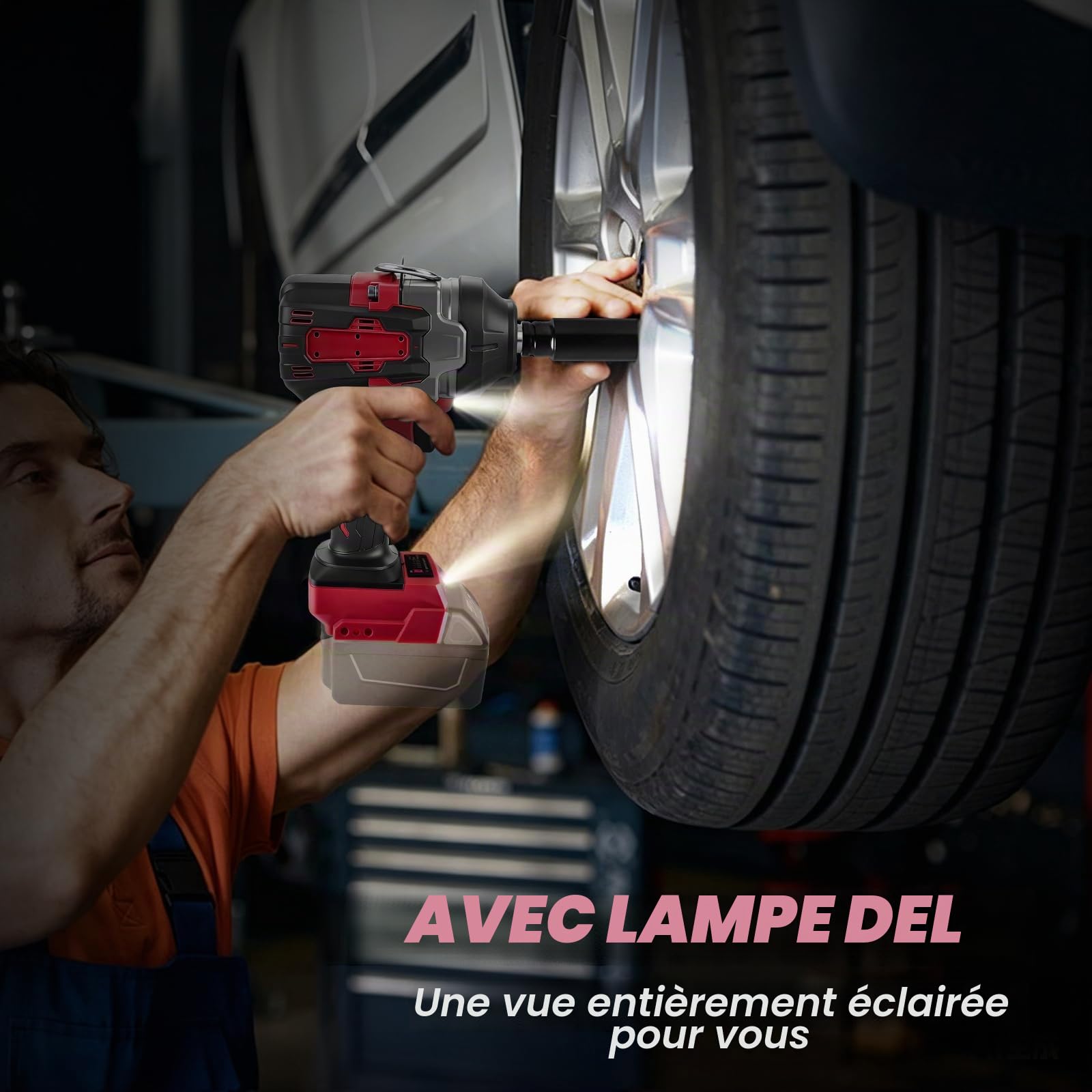 Clé à Chocs Sans Fil pour Milwaukee 18 V, 1200 N·m Visseuse a Choc Brushless 1/2", Boulonneuse a Choc Electrique avec 5 modes de vitesse, 5 douilles pour voiture maison DIY