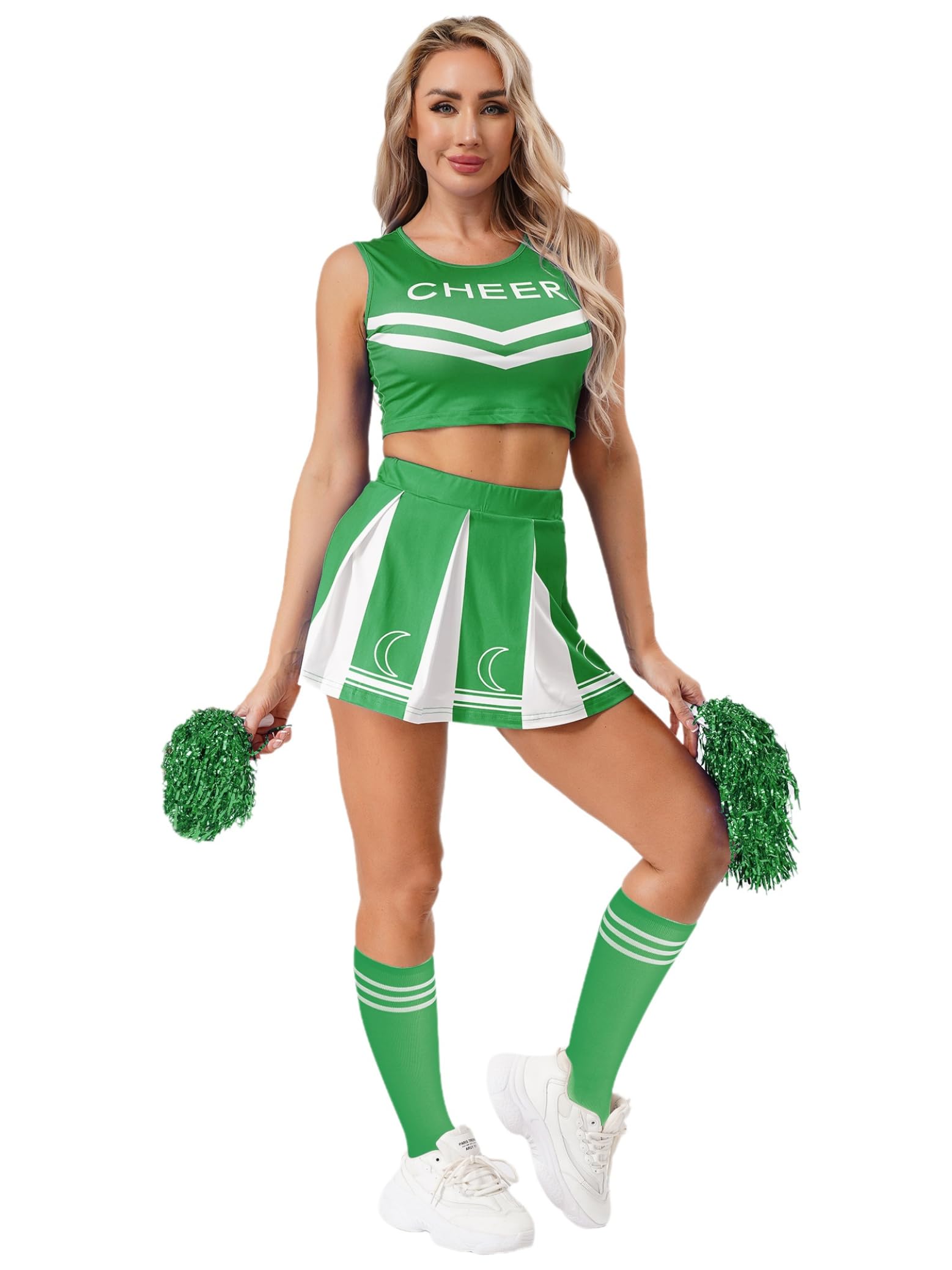 Manyakai Women Cheerleading Costume for Competitions Football-girl Cheering Team Uniform Cheer Leader Outfits Green S