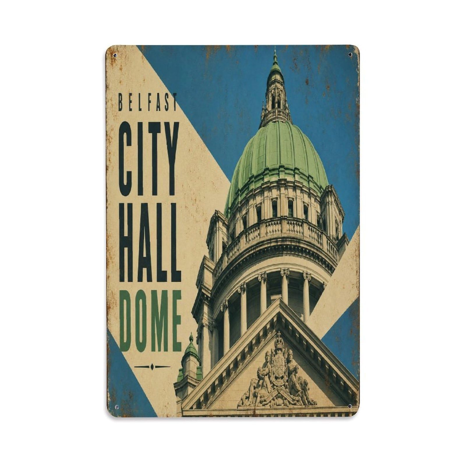 Belfast City Hall Travel Classic Civic Landmark Metal Tin Sign Plaque Wall Decor for Cafe, Man Cave, Club Bar, Office, Home Garden Round Metal Poster 8x12Inch