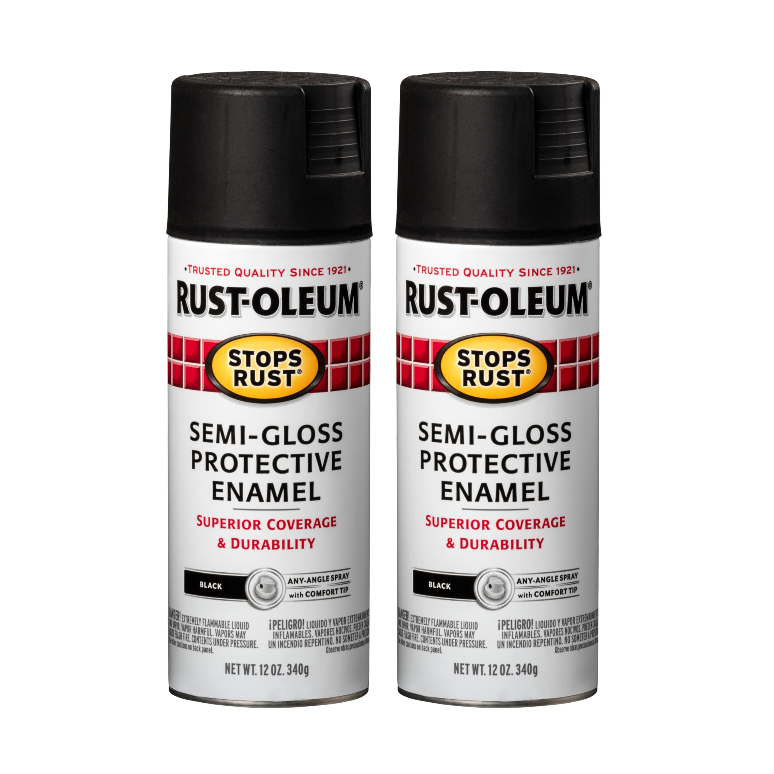 Rust-Oleum Stops Rust Spray Paint, Semi-Gloss Black | Rust Resistant, Indoor and Outdoor Durability, Beautiful Finish on Metal, Wood and More, Sprays from Any Angle, 2 Pack