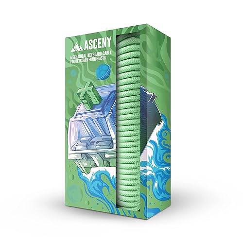 ASCENY Coiled & Double-Sleeved Mechanical Keyboard Cable, for Type-C Mechanical Keyboards (Green) - Green