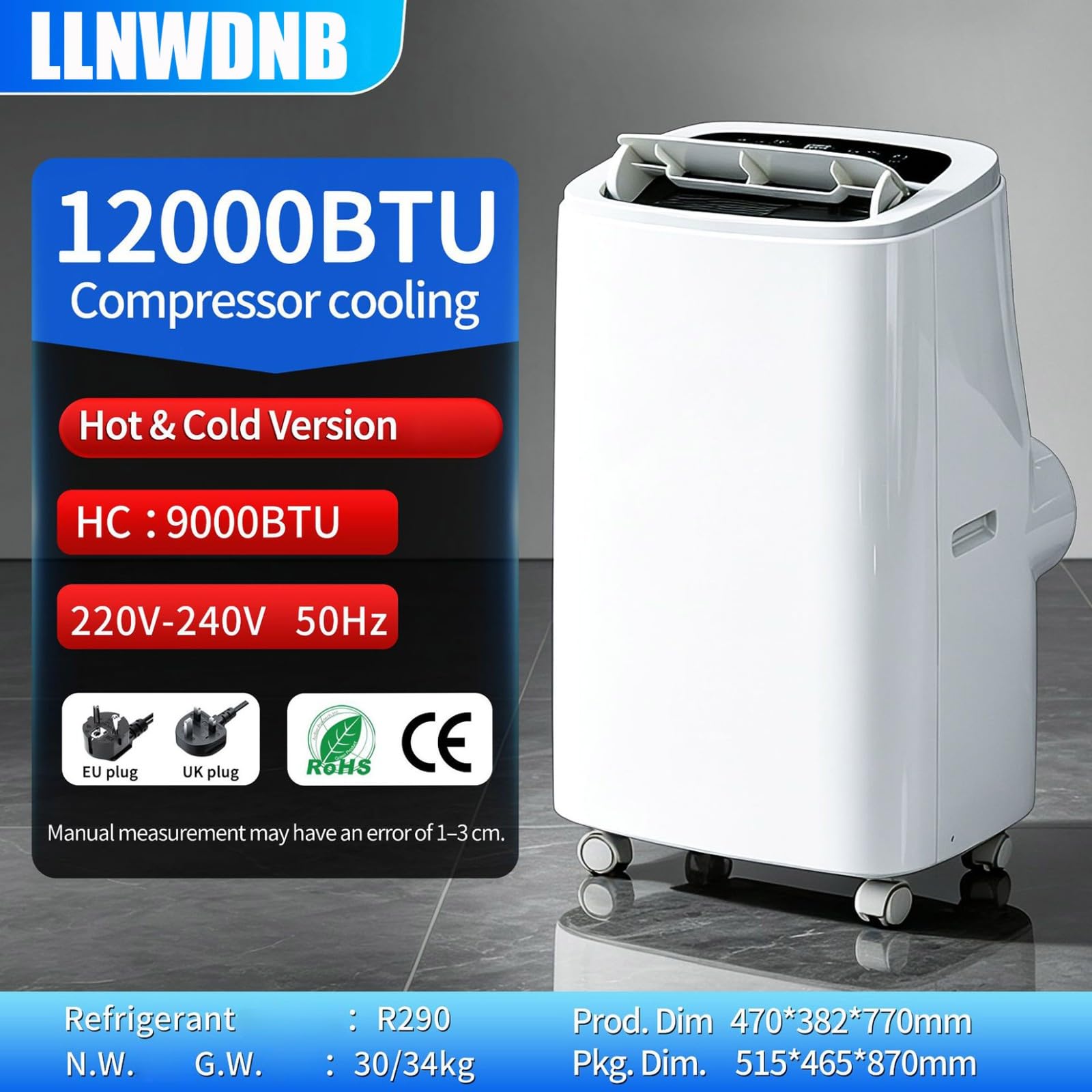 Condizionatore Portatile con Telecomando unità AC Mobile 4 in 1 Raffreddamento Rapido Riscaldamento per Soggiorno Ufficio Palestra Climatizzatore Portatile Ampi Spazi Fino 350 Piedi 12000BTU