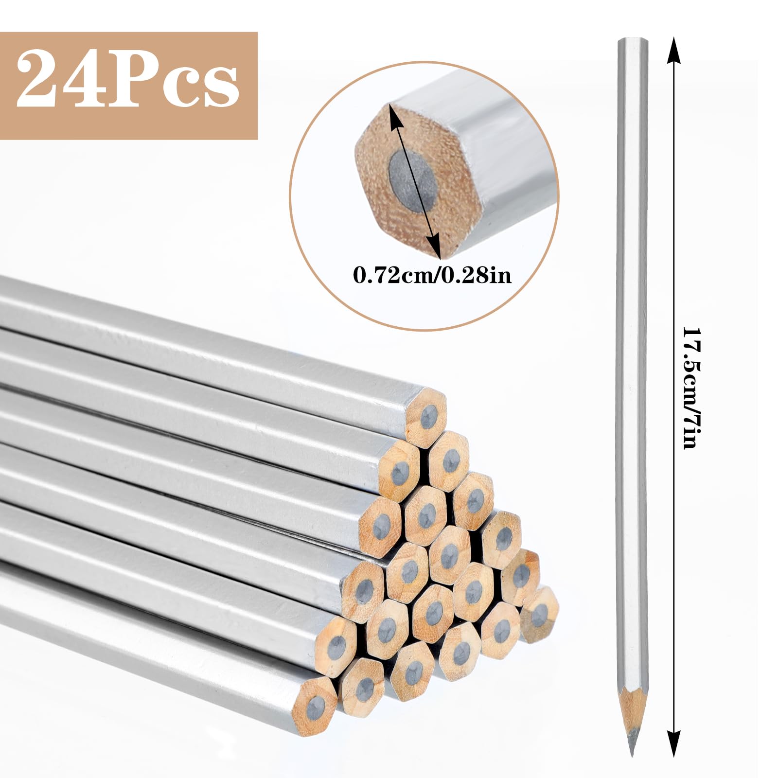 24pcs Silver Streak Welders Pencil 6.9inch Metal Marking Pencil Metallic Silver Pencils for Metal Construction Welding Pencils Marking Tools for Workers Plumbers Framers Carpenters — Amazon image 2
