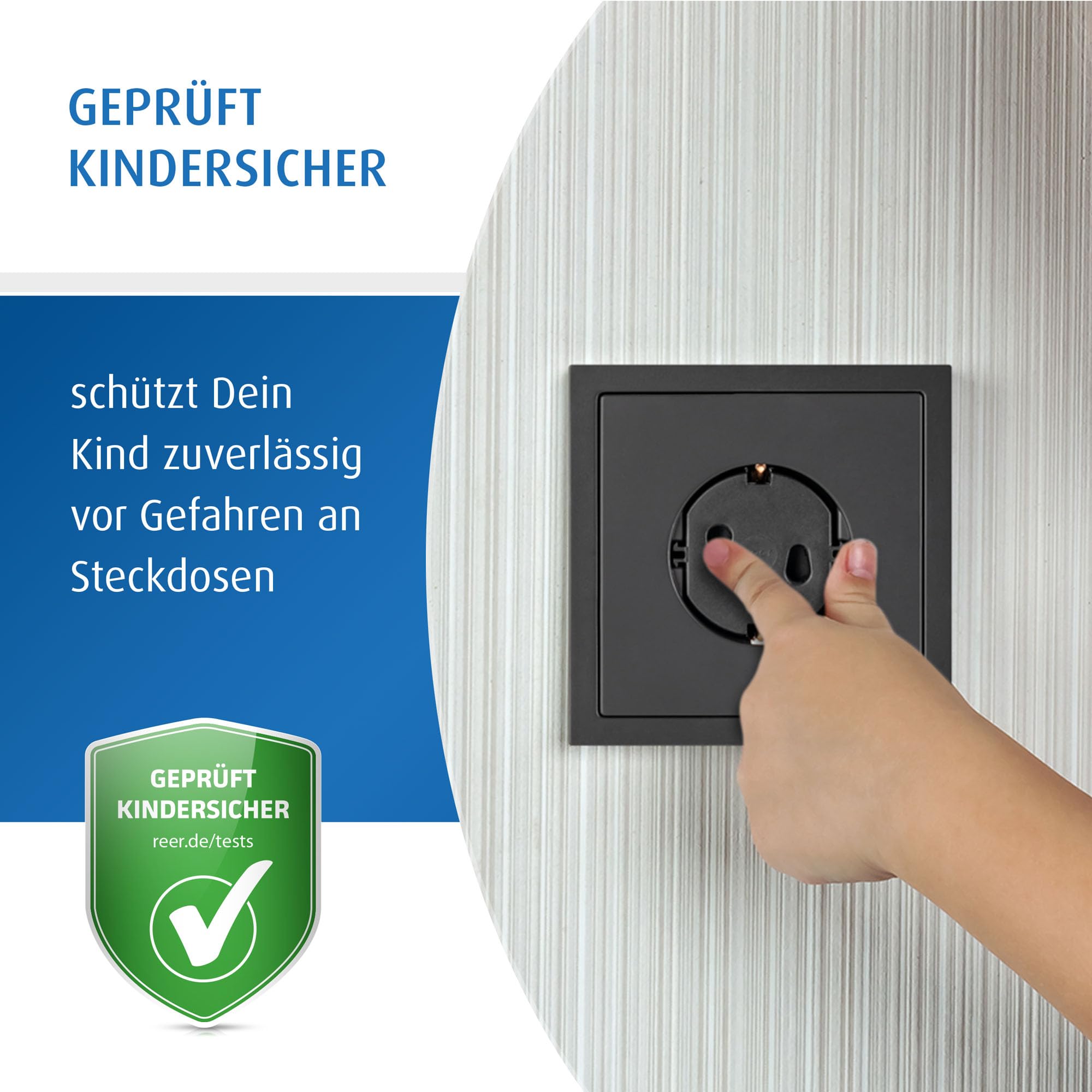 reer Steckdosenkappe, das Original vom Erfinder des Steckdosen-Schutzes, schwarz, 5 Stück