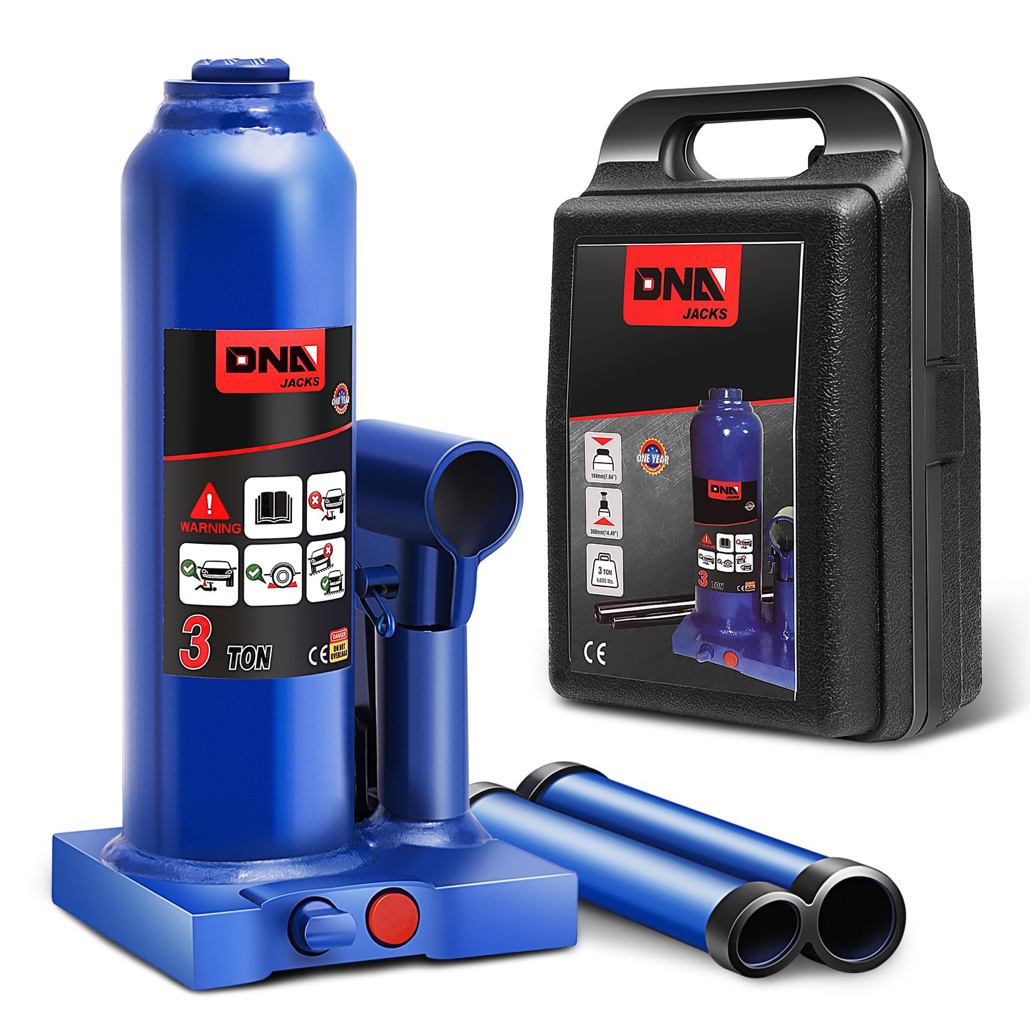 DNA Motoring 3 Tons Hydraulic Car Bottle Jack, Blue, 6000 lbs Capacity