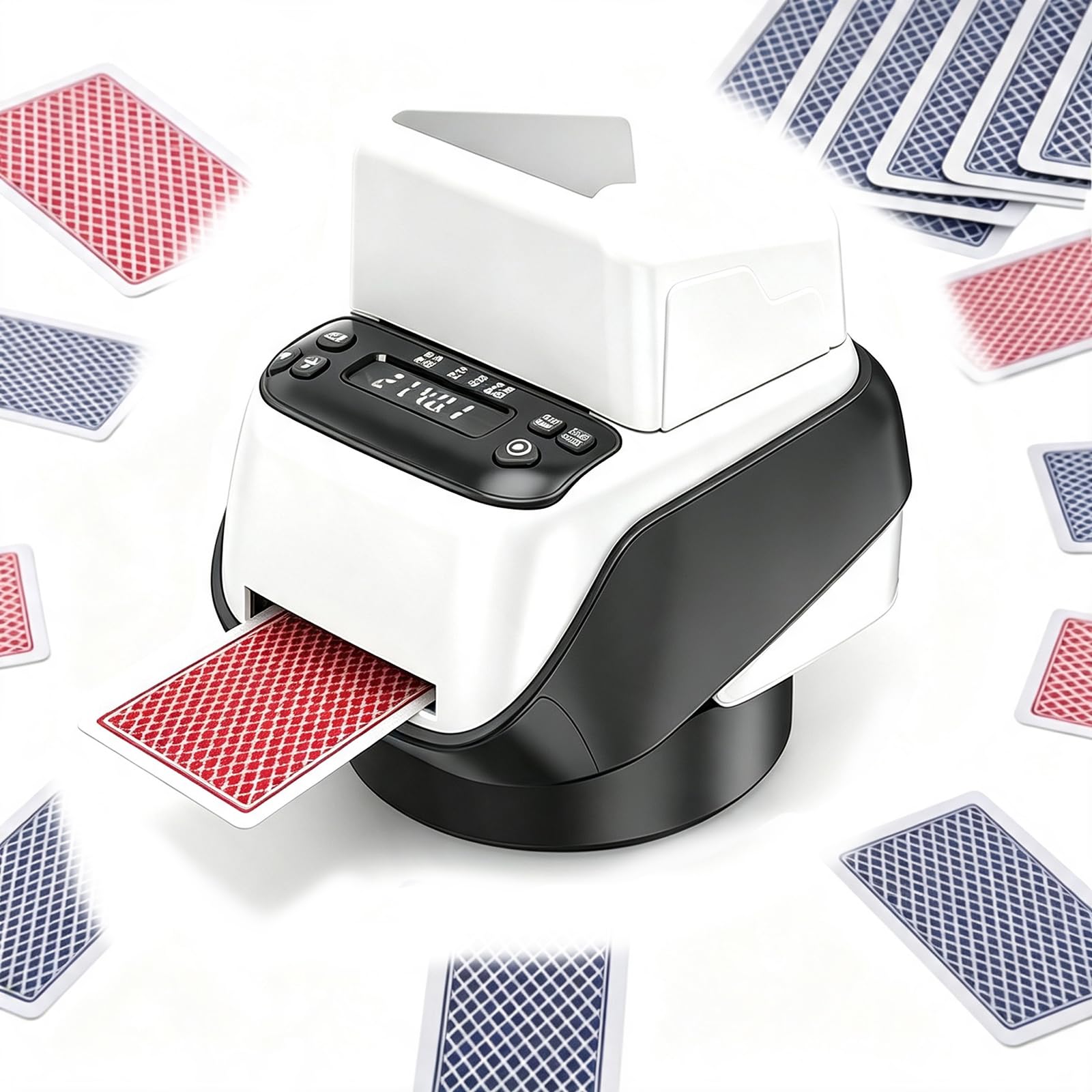 Máquina automática repartidora de Cartas, Mezclador y Distribuidor Cartas | Máquina de Repartir Cartas Giratoria 360° para 2-8 Jugadores, Recargable USB Tipo-C, Sostiene Hasta 4 Barajas