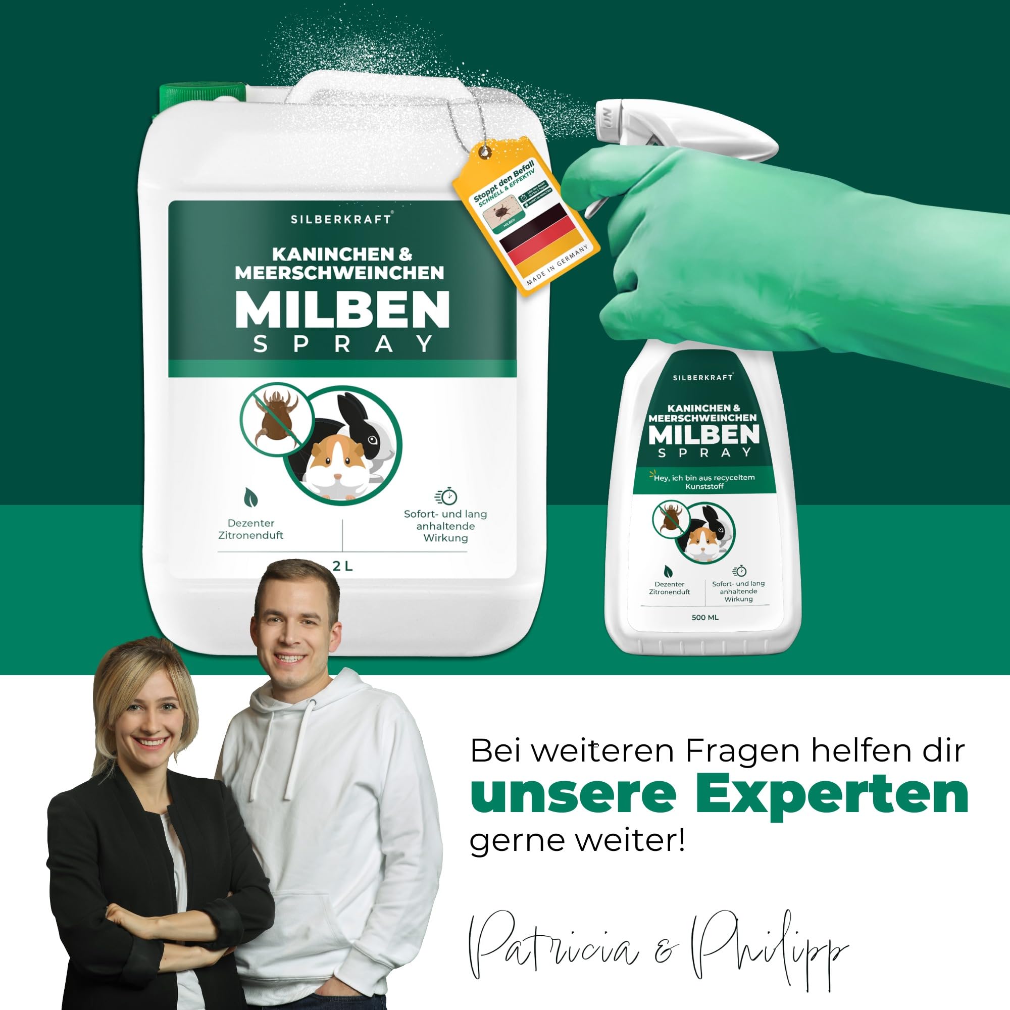 Silberkraft Milbenspray 2 L - Milbenabwehr für Hamster, Meerschweinchen & Nager - Repellent mit Geraniol - Spray für Fell & Käfig - Sofort- & Langzeiteffekt