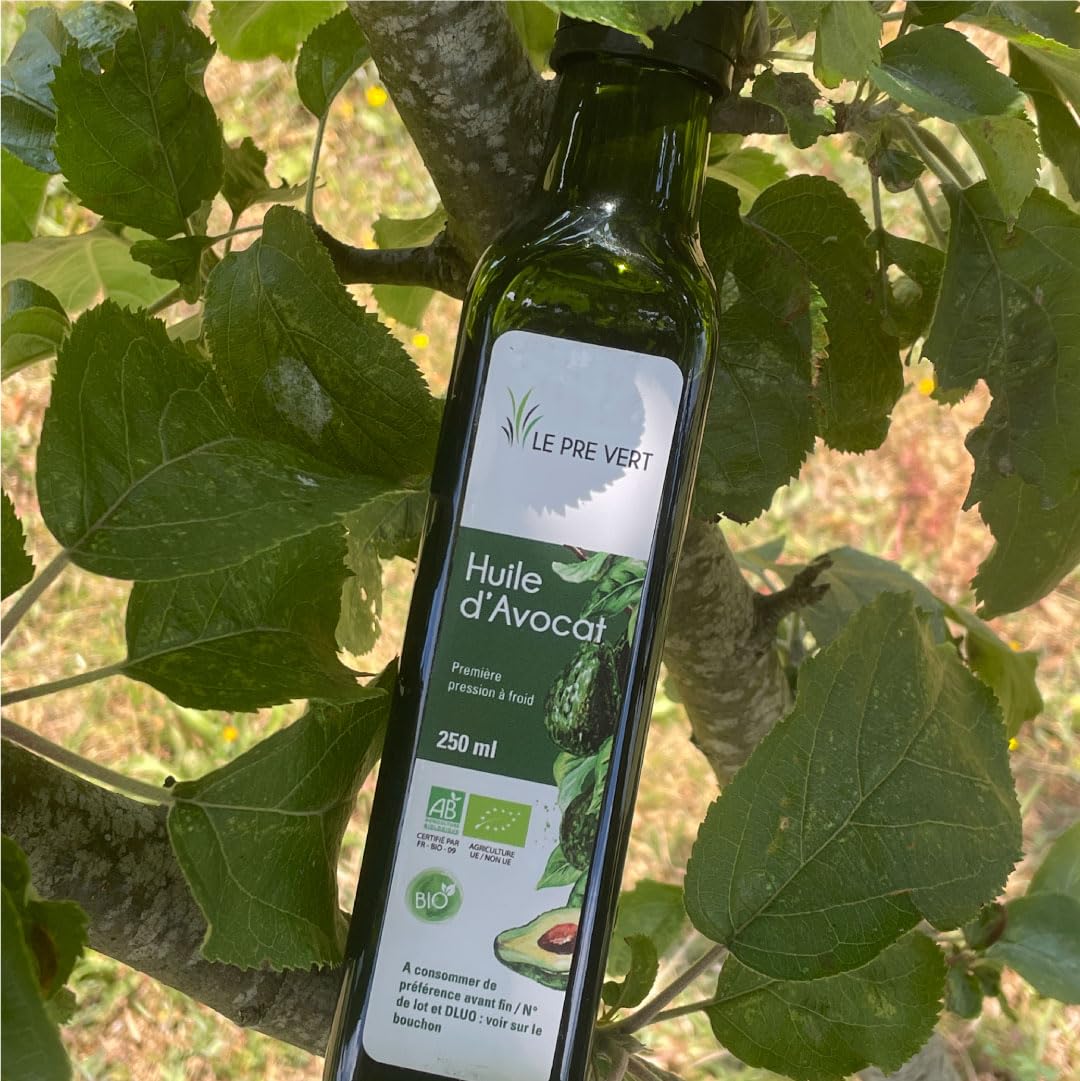 HUILE D'AVOCAT BIO - Source d'Oméga 6 & 9 - Le Pré Vert - 250 ml - Vierge - Fabriquée et extraite à froid