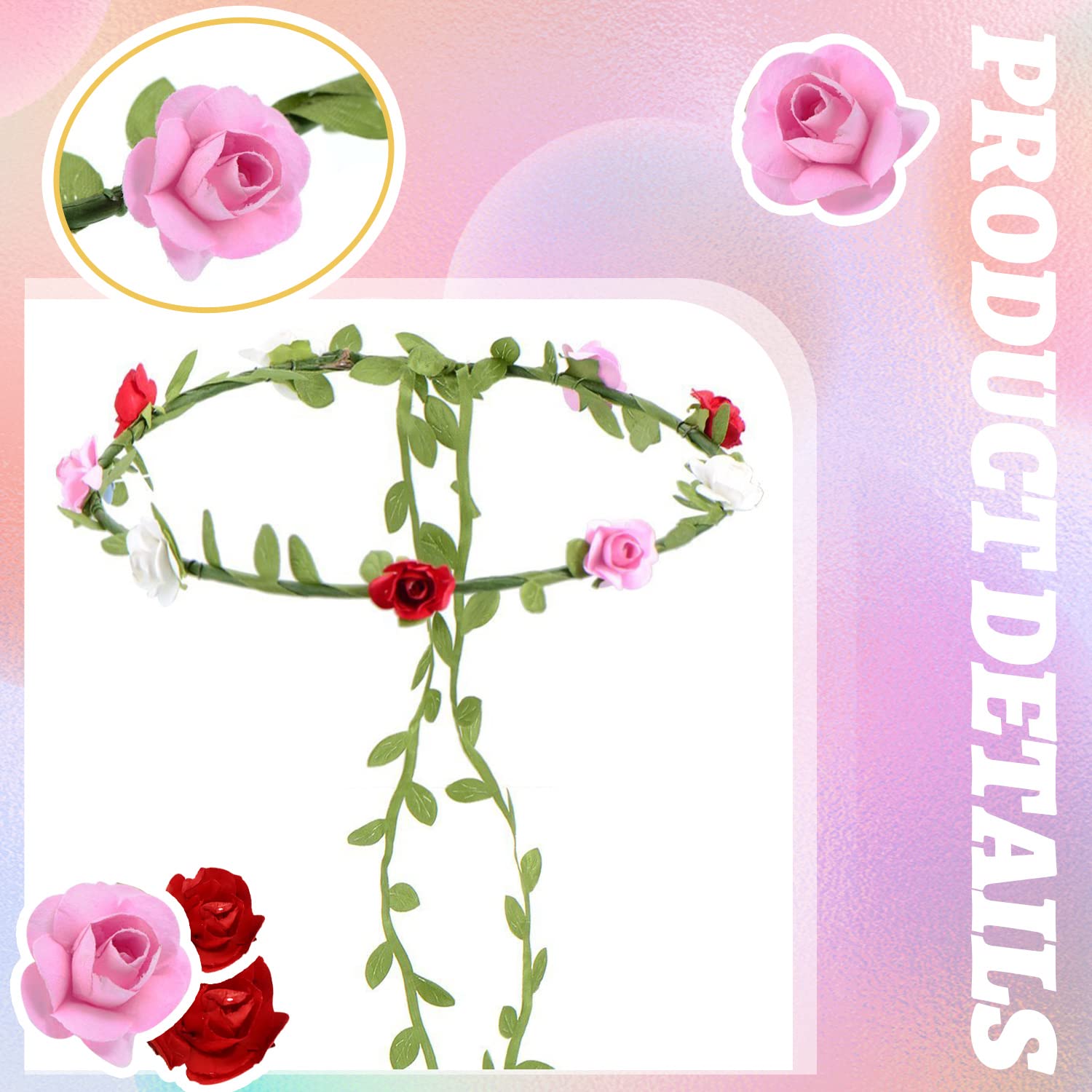 Flower Crown Floral Wreath Headbands 10 Pack Colorful for Women Party Amazon.com : EBOOT 10 Pieces Multicolor Flower Crown Floral  main image 3