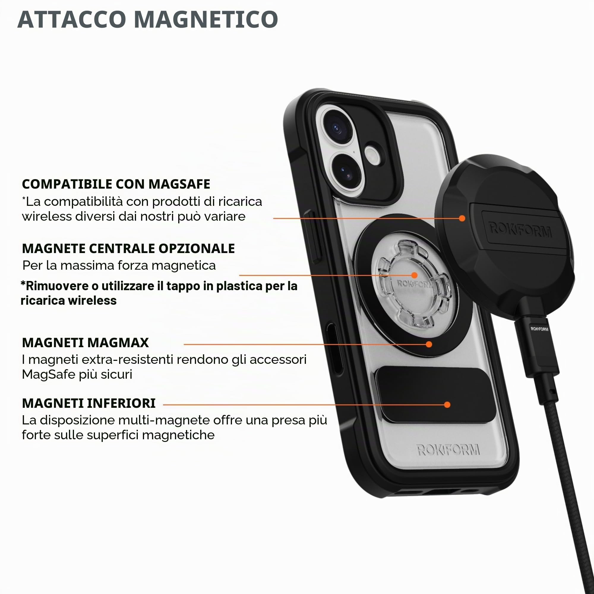 Rokform - Custodia in cristallo compatibile con iPhone 17, copertura magnetica (trasparente)