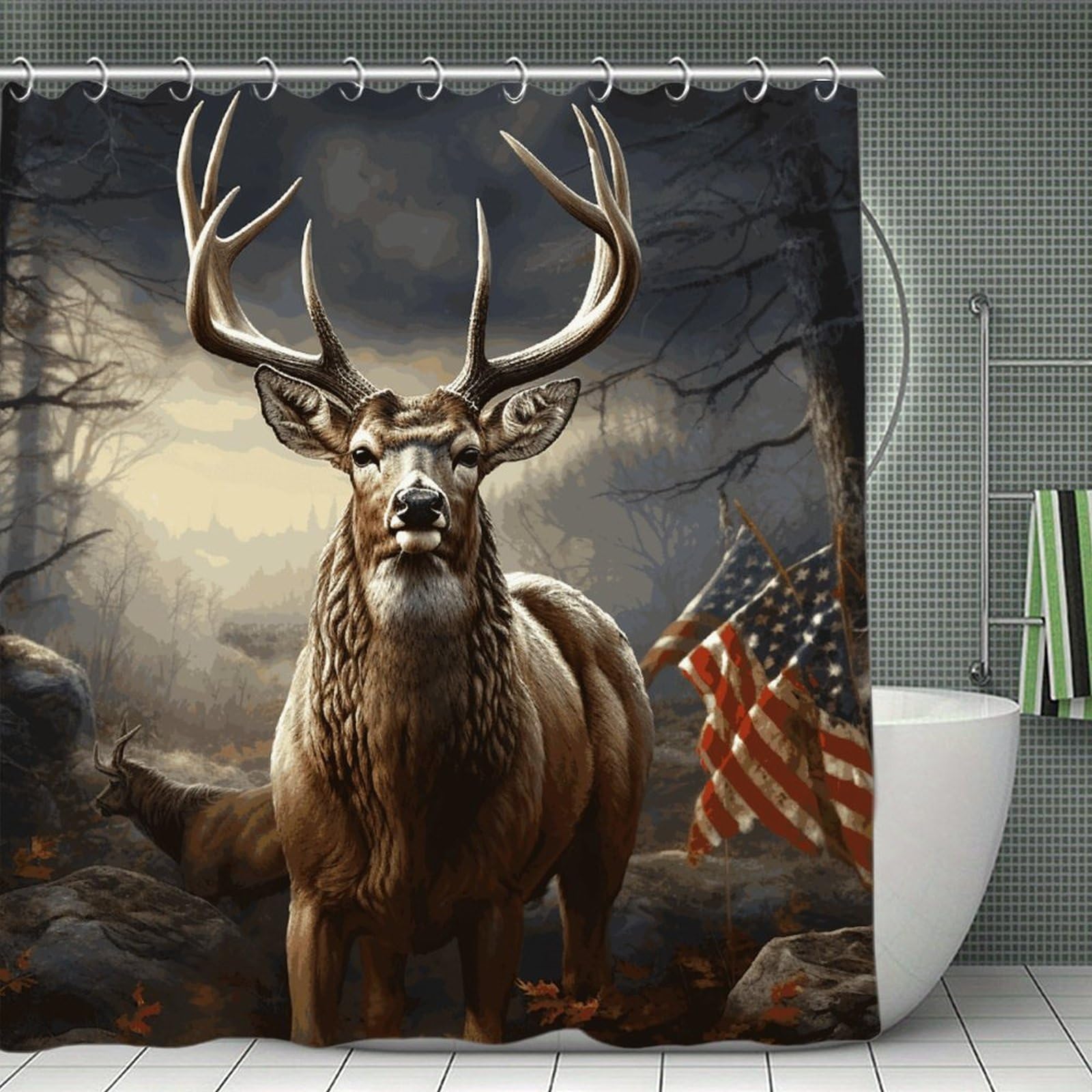 QMNLKH Deer Hunting Season Shower Curtain with Hooks, Waterproof Bath Curtains for Bathroom, Lightweight Bath Curtains Liner for Hotel, Personalized Bath Curtain for Spa, 70.8 Inch
