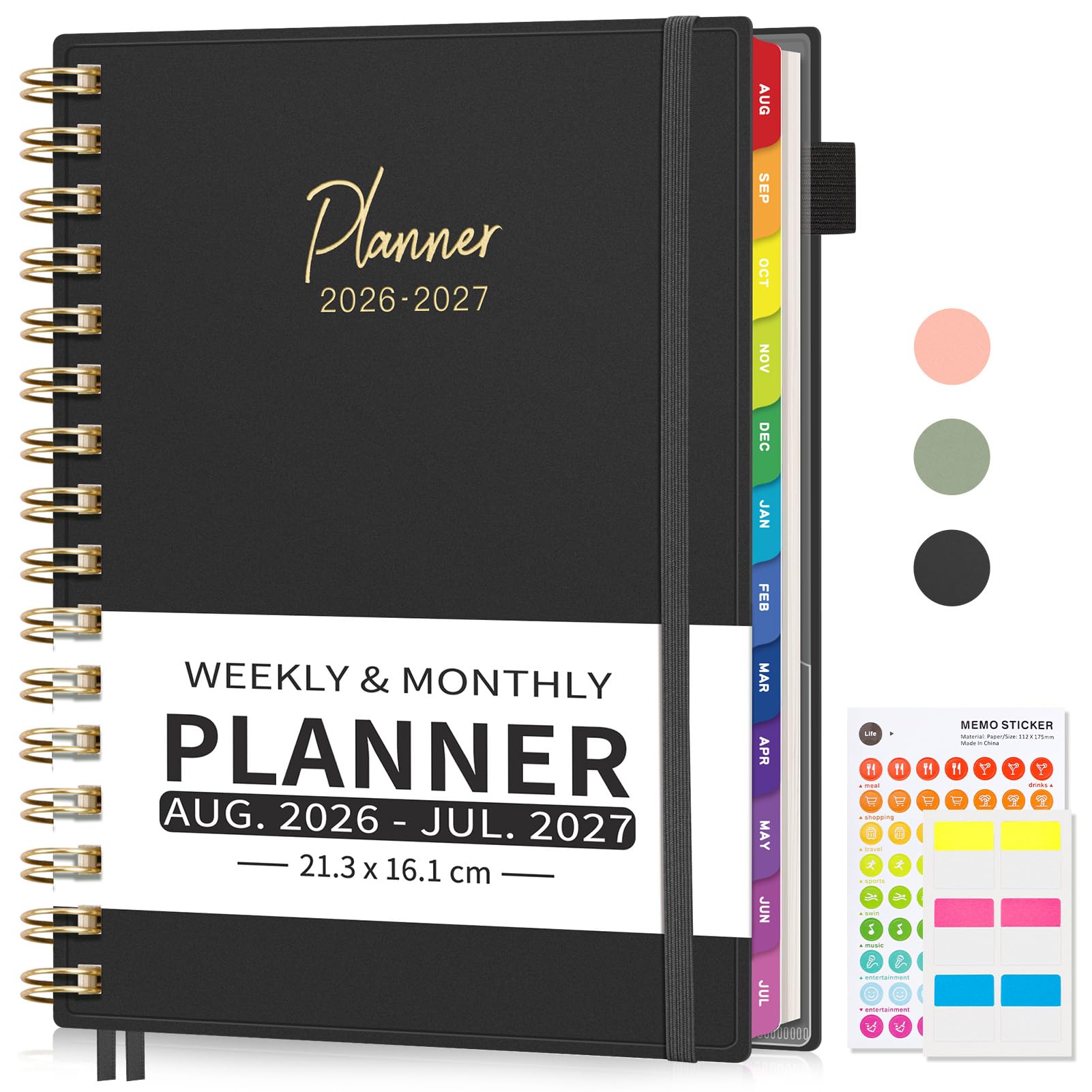 Academic Diary 2026-2027 - 30-Minute Appointment Book, Mid Year Work Diary August 2026 - July 2027, A5 Week to View Teacher Planner with Colorful Monthly Tabs, Boost Productivity - Black