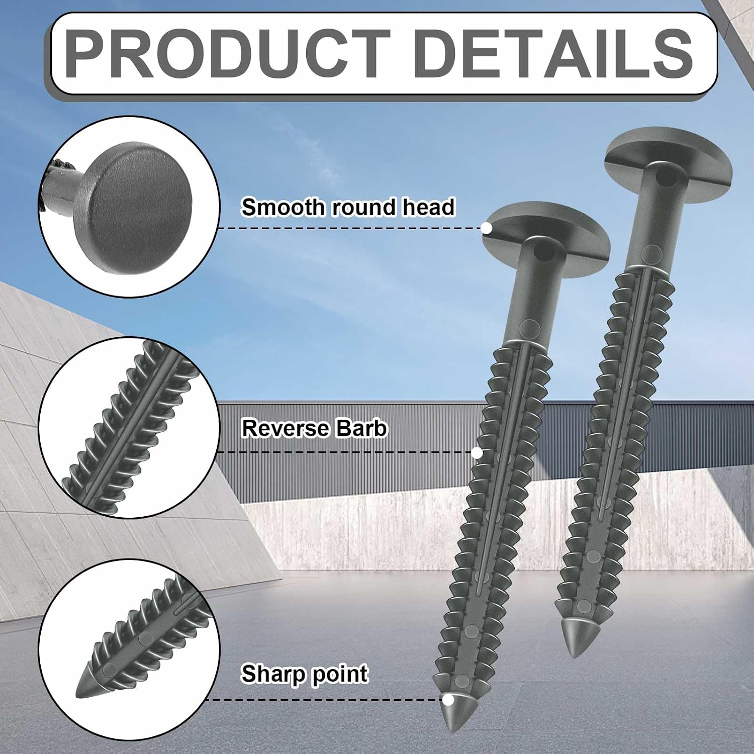 Blulu 18 Pcs 3 Inch Vinyl Shutter Fastener Window Panel Peg Lok Pin Pegs Screws Shutter Spikes Anchor (Dark Gray)