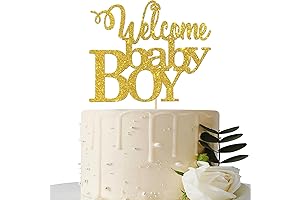 Gold Glitter Welcome Baby Boy Cake Topper