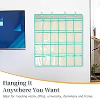 Vista 8 de 24 bolsillos transparentes para el aula para teléfonos celulares, soporte de teléfono para calculadora con ganchos, organizador de almacenamiento