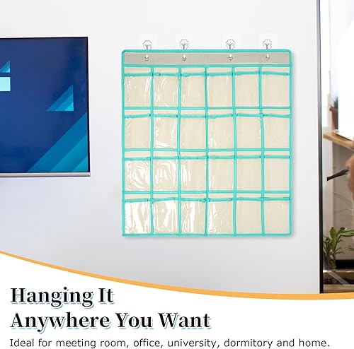 Miniatura 8 de 24 bolsillos transparentes para el aula para teléfonos celulares, soporte de teléfono para calculadora con ganchos, organizador de almacenamiento de