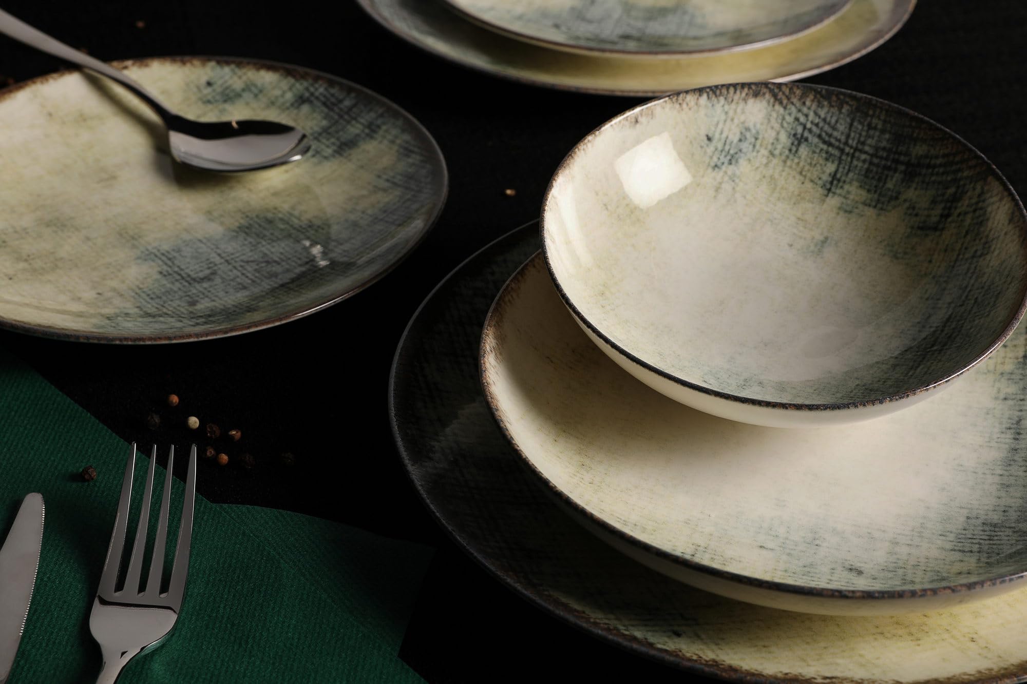 Elegante juego de cena de 24 piezas, 100% porcelana, incluye platos de servicio, cuencos y platos de postre, apto para lavavajillas y microondas, perfecto para cualquier ocasión