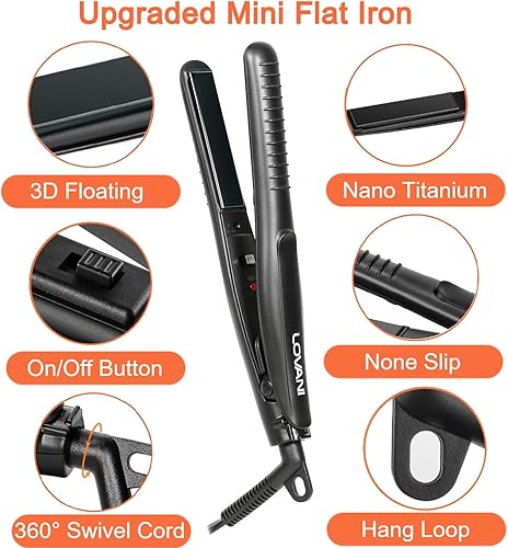 Miniatura 8 de LOVANI Mini plancha plana tamaño de viaje Nano Titanio doble voltaje portátil pelo para uso mundial 0.5 pulgadas alisador con bolsa de viaje