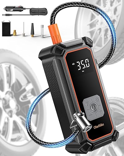 OlarHike Inflador de neumáticos eléctrico con cable de 12 V CC, compresor de aire portátil, bomba de aire automática para neumáticos de automóvil,