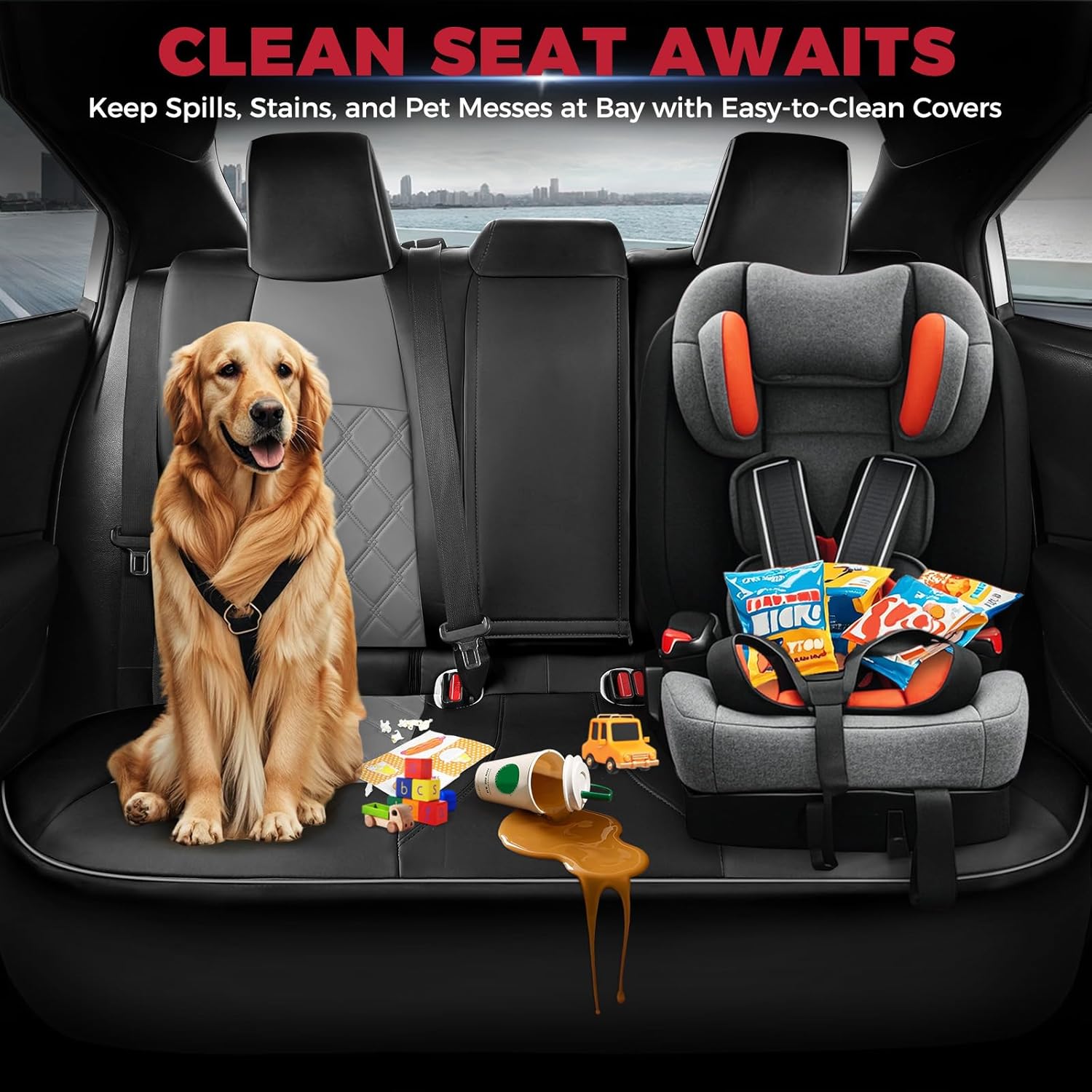 FREESOO for Toyota Corolla Seat Covers L LE 2020 2021 2022, Luxury Leather Seat Covers for Cars, Custom Fit Car Seat Covers, Waterproof Car Seat Cover Cushions Protector, Black Gray Full Set