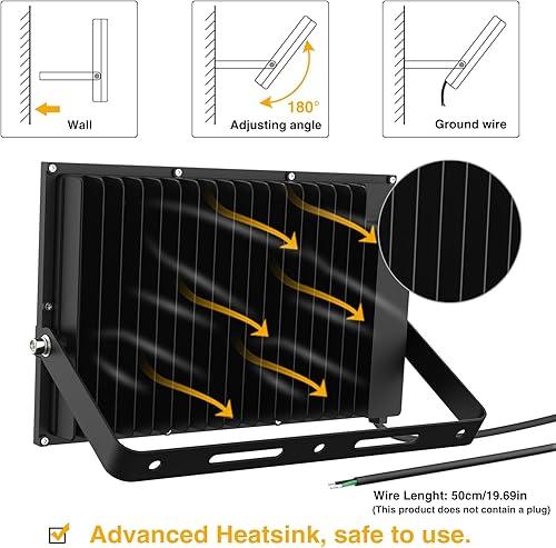 Miniatura 8 de Onforu Paquete de 2 luces LED de inundación de 200 W, 22000 lúmenes, luces de seguridad superbrillantes, IP66 impermeable para exteriores, luz de
