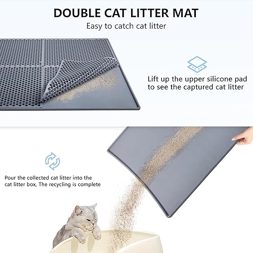 Miniatura 3 de Tapete de silicona para arena para gatos, 30 x 24 pulgadas, tapete para atrapar arena, gris, alfombrillas para gatos para arena grande, tapete para