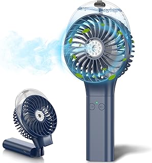 MORECORE Portable Misting Fan, 180° Foldable Handheld Personal Fan with Mist Spray, 3 Adjustable Wind Speeds, USB Rechargeable for Travel Outdoors Makeup Camping Home Office (Dark Blue)