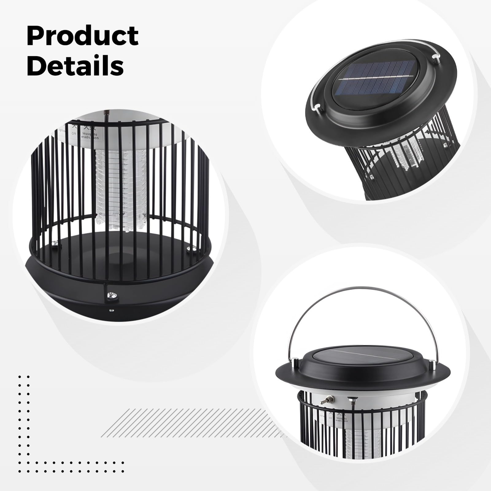 Zanzariera solare per esterni, in acciaio inox, per giardino e patio, trappola per insetti ricaricabile con energia solare e USB, durata della batteria di 3 giorni