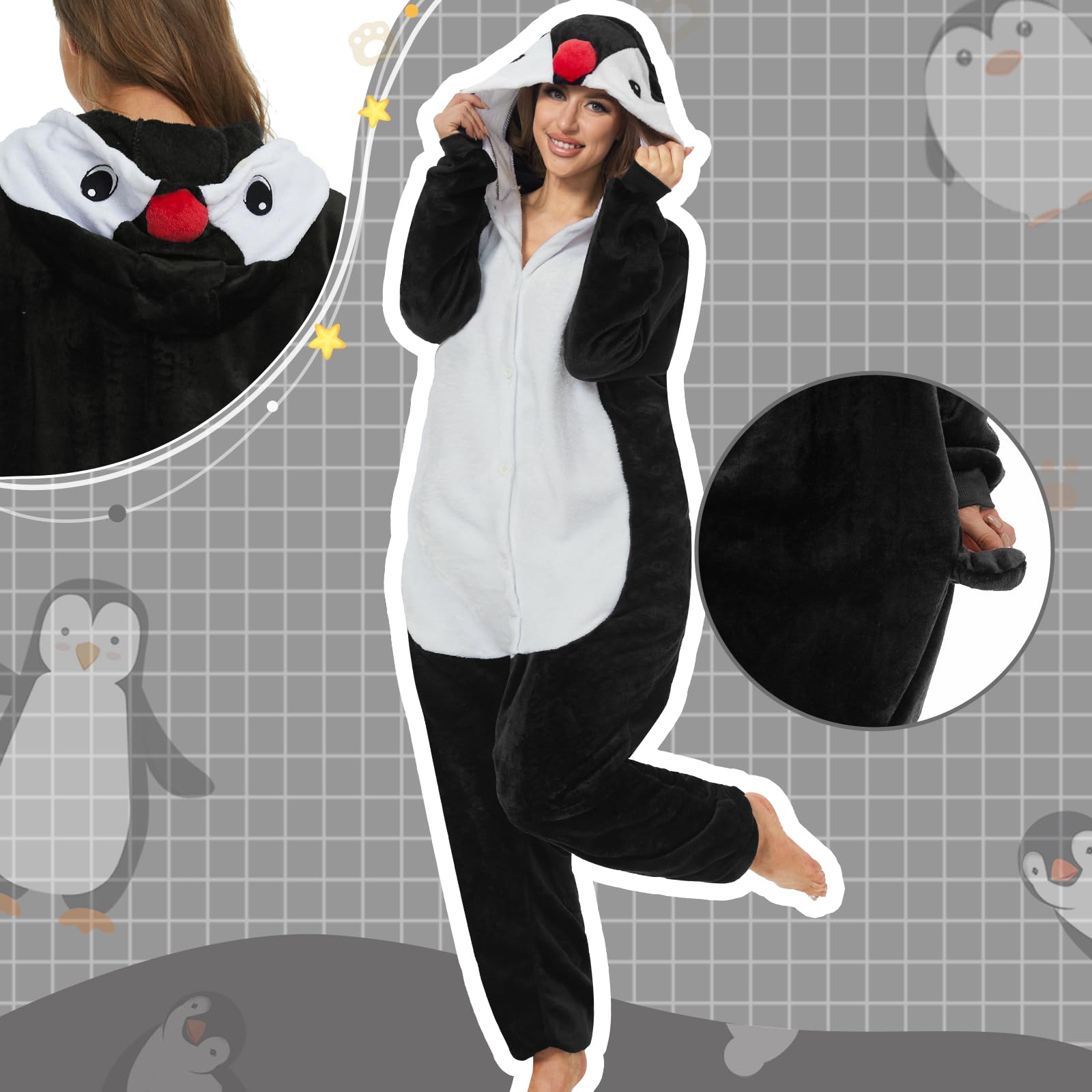 JONRRYIN Piżama Zwierzęta Dorosły Unisex Kombinezon, Zwierzęca Piżama Onesie Kostium, Piżama Kigurumi Anime Sleepwear Kombinezon Cosplay Zestaw na Halloween, karnawał